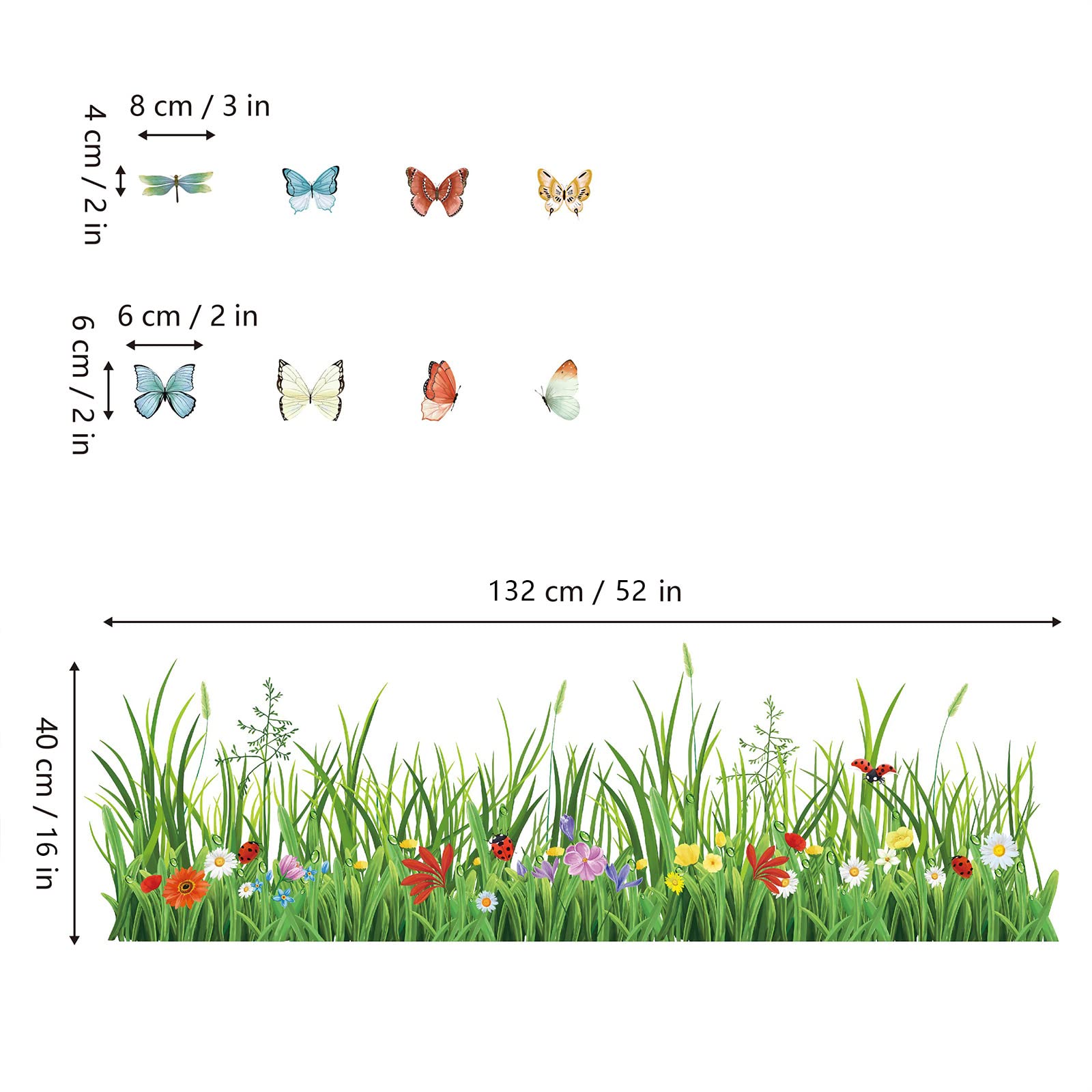 Wondever Green Grass Wall Corner Stickers Flowers Butterflies Baseboard Skirting Line Wall Decals For Bedroom Living Room (W:52