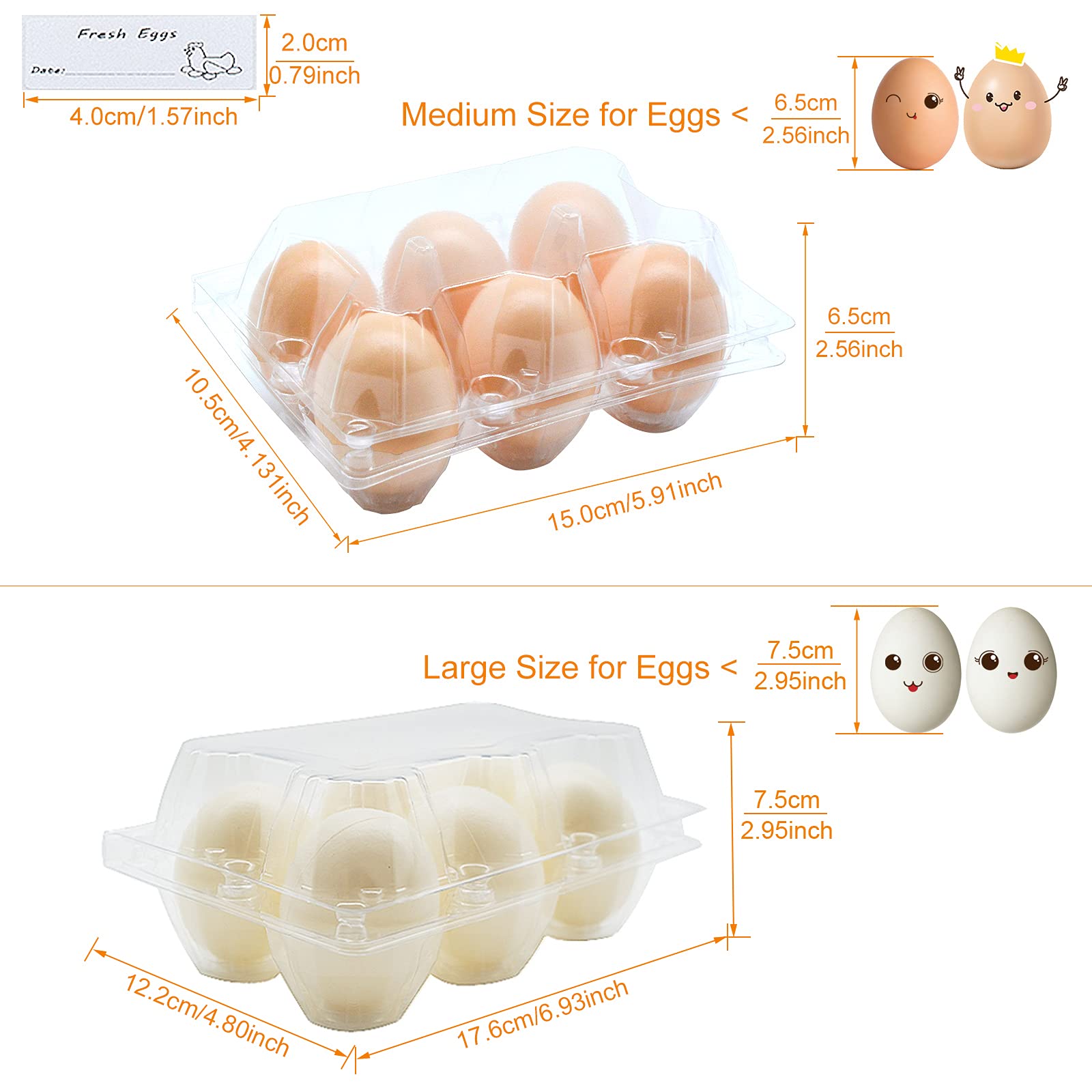Bulkbuy Egg Cartons 60 Packs, Clear Eco-Friendly Plastic Blank Egg Cartons With Free Labels, Holds Up To 6 Duck Eggs Securely, P