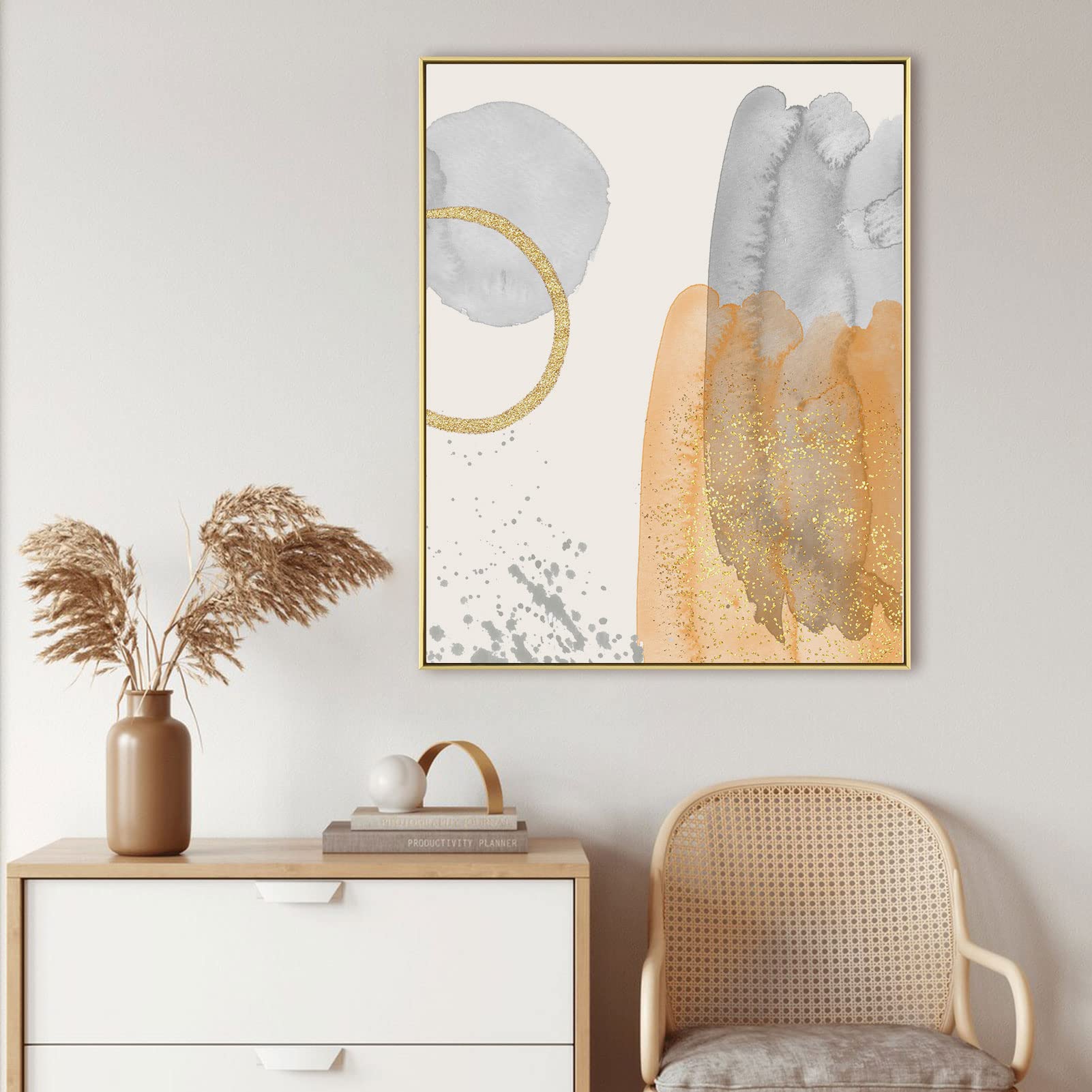 FOLKOR Canvas Floater Frame for 24x30 Oil Paintings  DIY Metal Canvas Frame with 1.5'' Deep  Floating Frame for Canvas Prints Wall Art/Portrait/Landscape Living Room Bedroom Kitchen Decor (Gold)