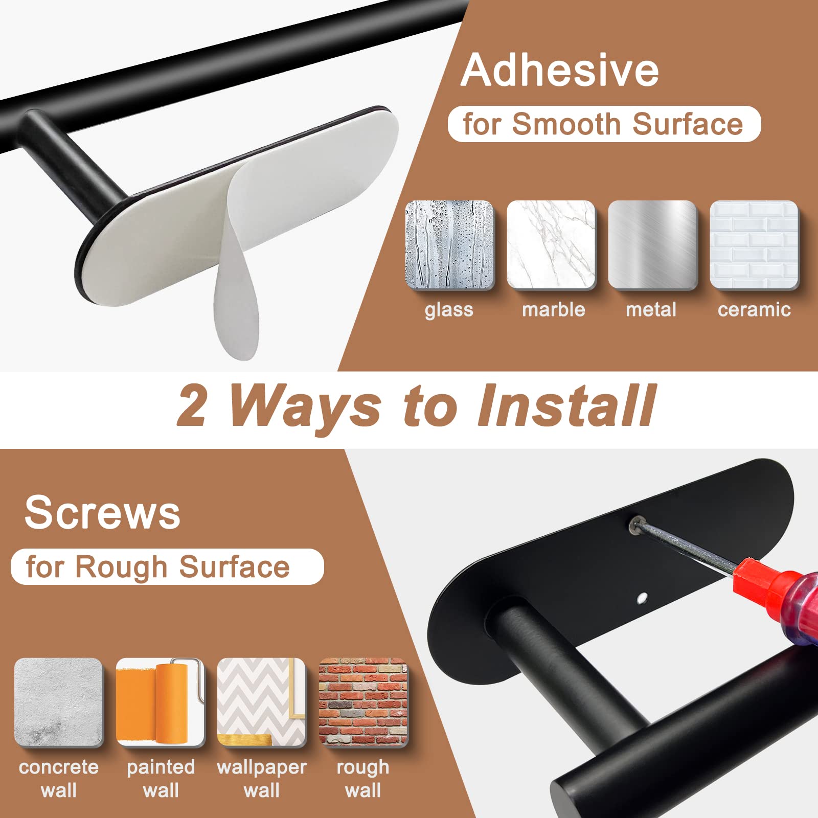 Paper Towel Holder Under Cabinet - Bjiotun Adhesive Paper Towel Holder Wall Mount, Stainless Steel 13.2 Inch Paper Towel Racks F
