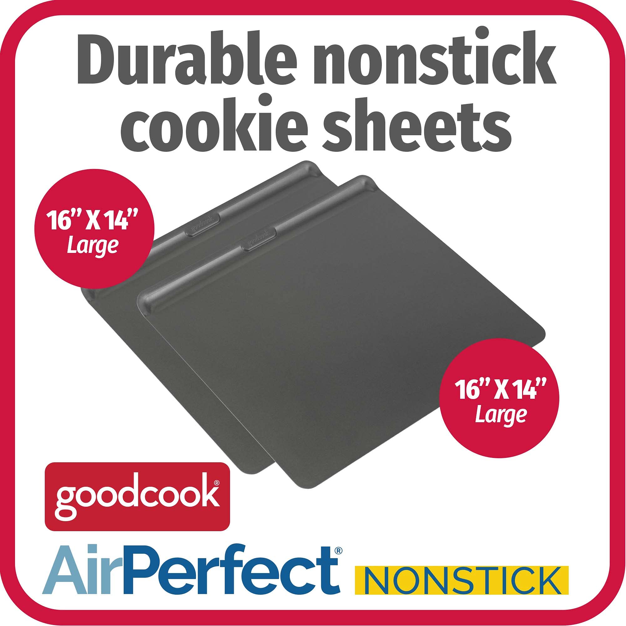 Goodcook Airperfect Non-Stick Air Insulated 16    X 14    Cookie Sheet Set, 2 Piece - Carbon Steel Cooking Pans, Bakeware Set, C