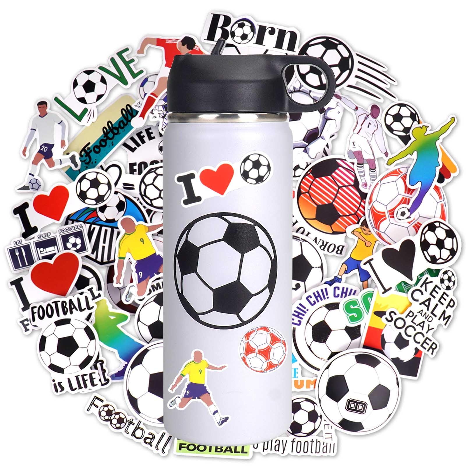 NJGCPRO Soccer Water Bottle, 18 oz Insulated Stainless Steel Sports Bottle with 50Pcs Stickers, Soccer Stuff Gifts for Boys & Ki