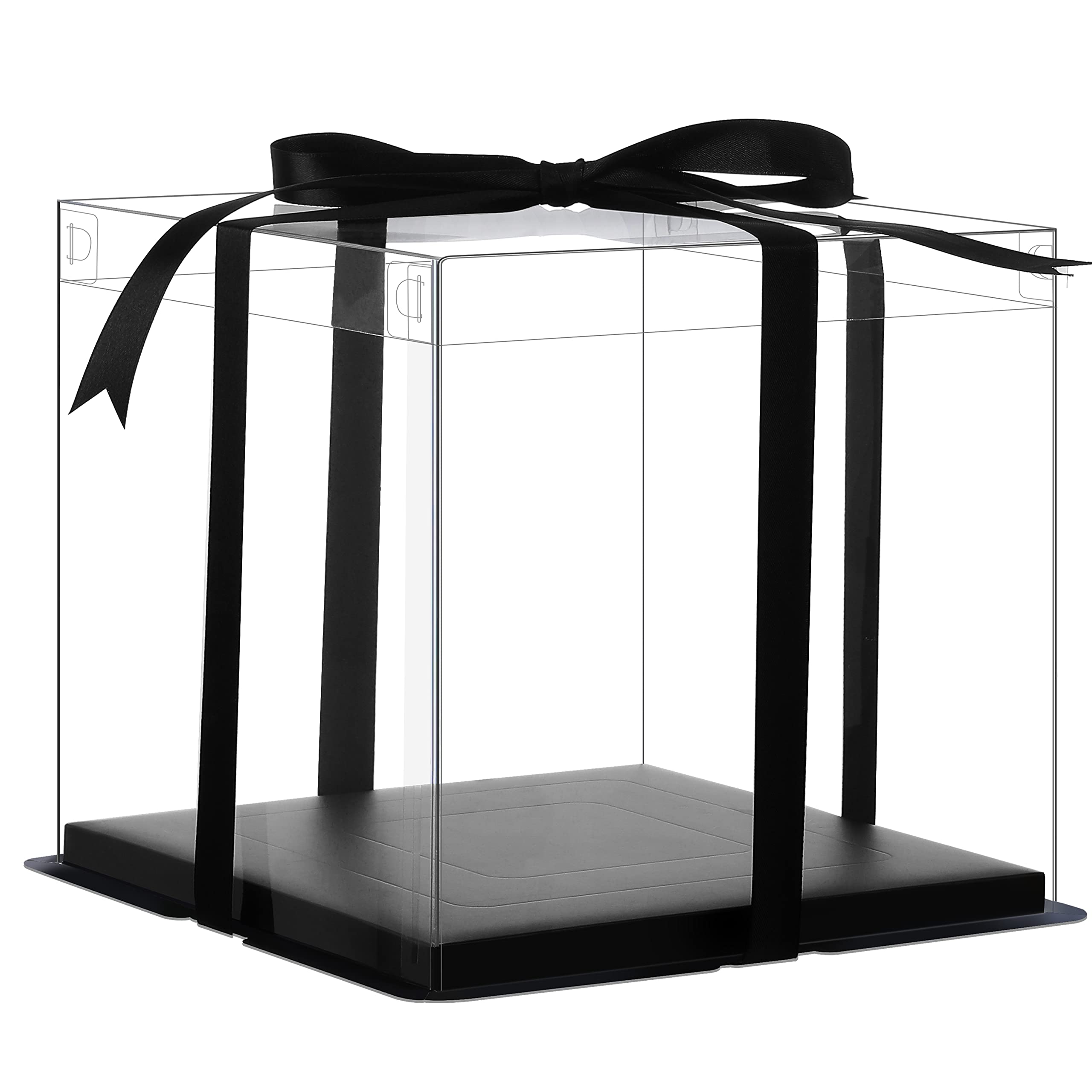 XININSUN 6Pcs Tall Cake Boxes Clear cake Box with Ribbon, 12x12x 10inch,Ideal for Large 10 and 12 Inch Tall Layer Tiered Cakes a
