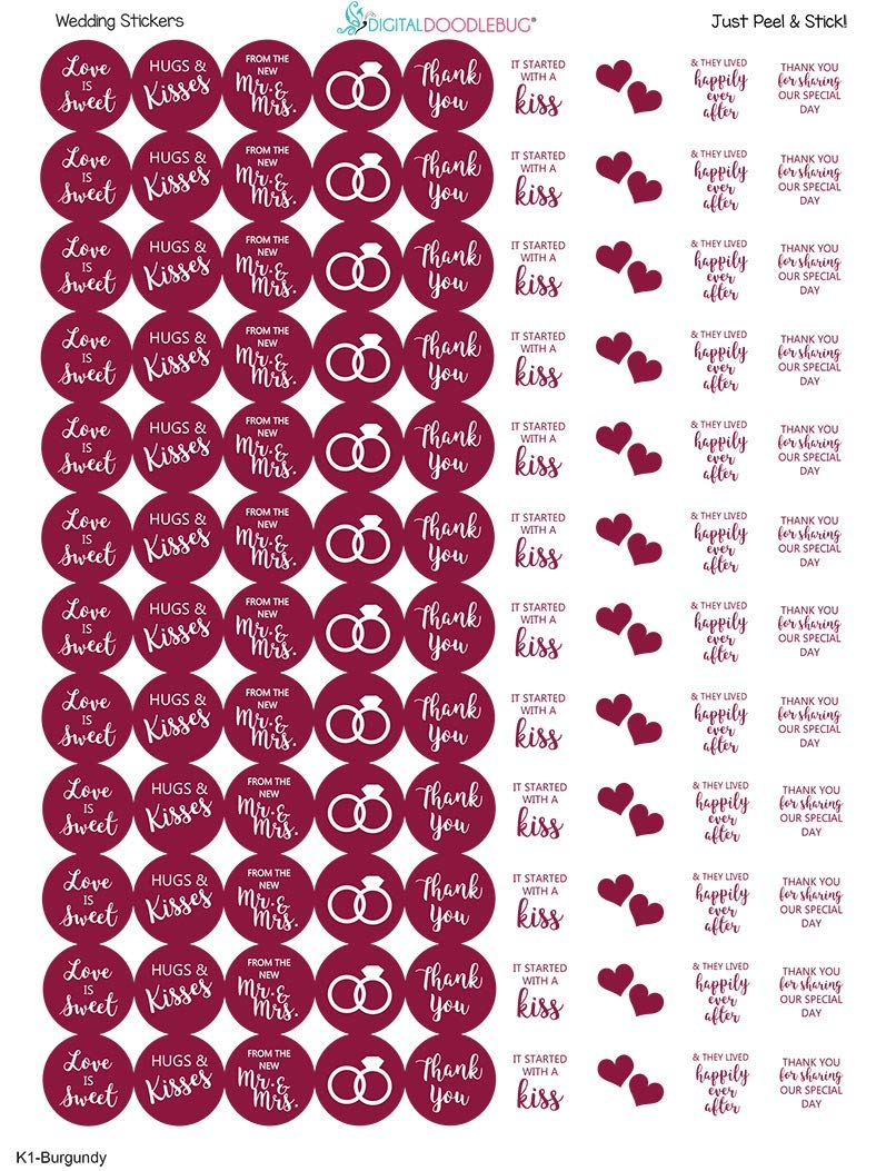 Mini Candy Stickers 0.75 Inch Wedding Favors Set Of 324 (Burgundy)