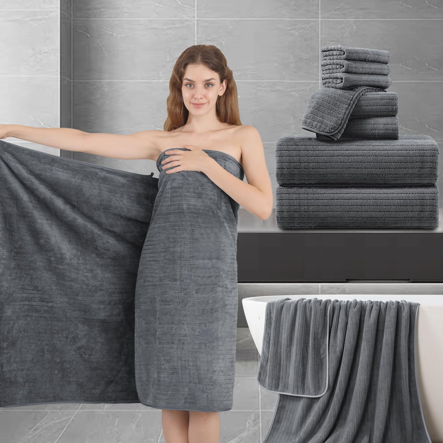 Towel 8-Piece Premium Towel Set,Extra Soft Fluffy Bathroom Towel, 2 Oversized Large Bath Sheet 35   X 70   ,2 Hand Towel 16   X