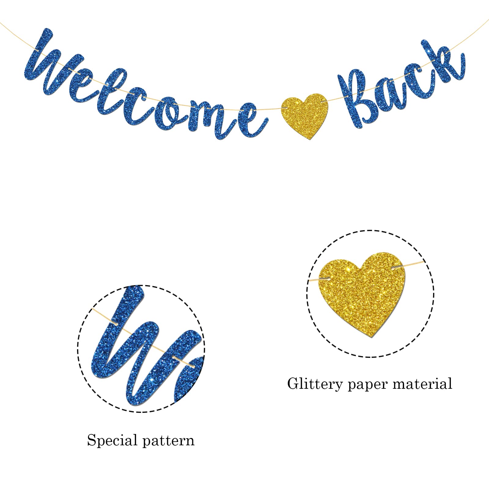 Talorine Welcome Back Banner, Home Theme Party, Back To School, Happy Retirement Party Decorations (Blue Glitter)