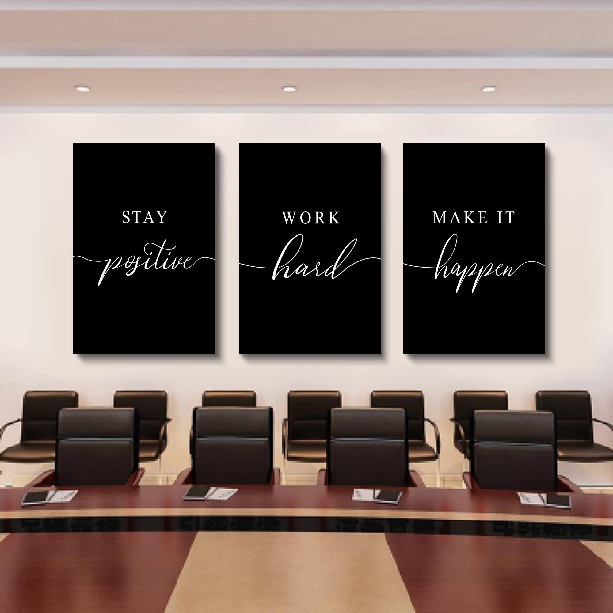 Work Hard Prints,Framed Canvas Wall Art Success Quote, Office Wall Art, Black Large Poster, Positive Motivational Set Of 3 Print