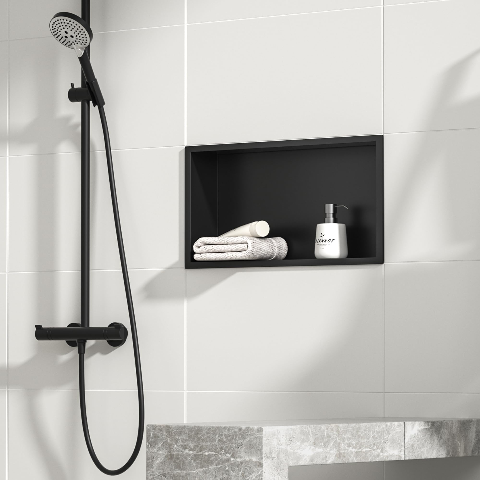Bernkot Stainless Steel Shower Niche 24'' X 12'' Matte Black No Tile Needed Recessed Shower Shelf For Bathroom Storage Over Moun
