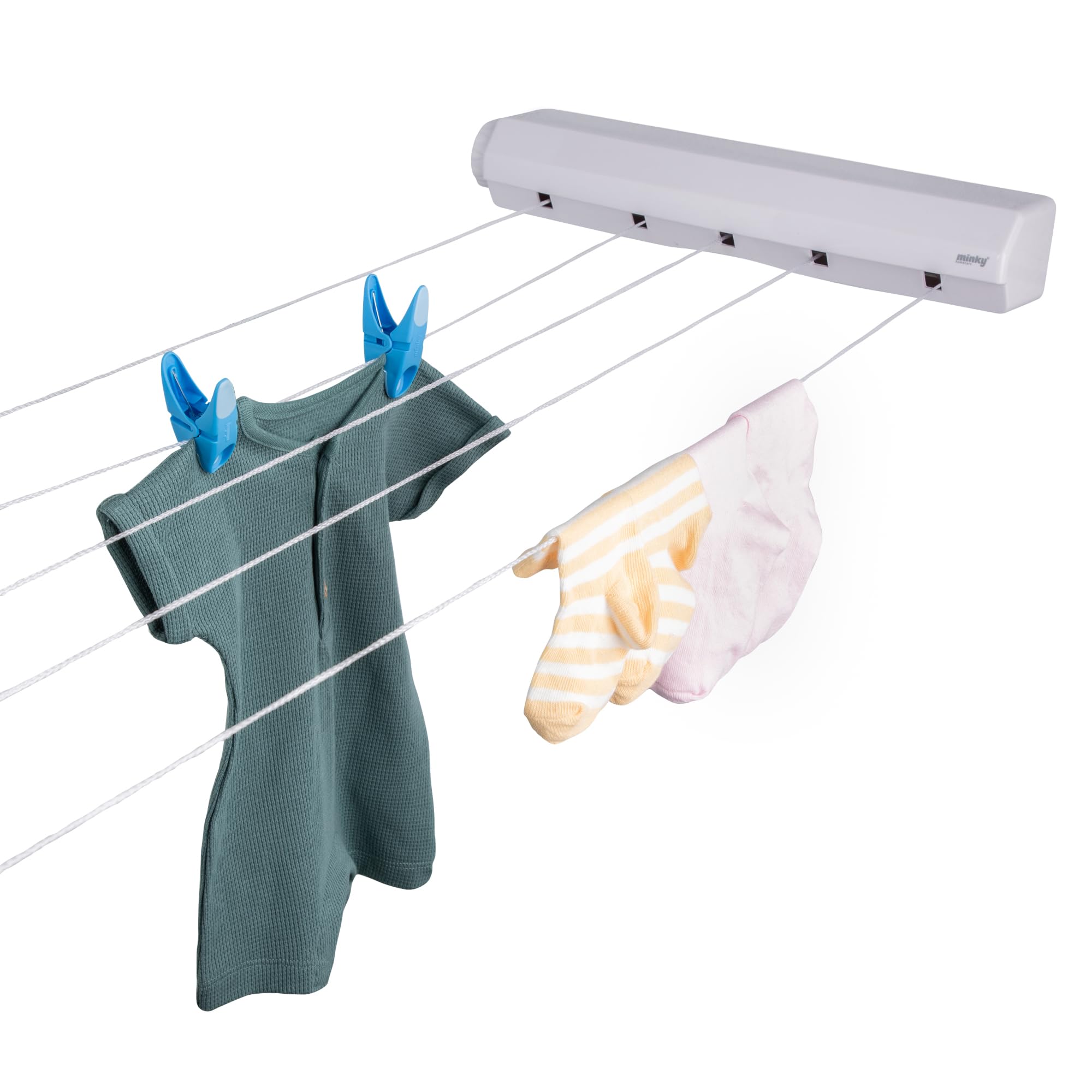 Minky Homecare 5-Line Retractable Indoor Clothesline, 72ft White Wall Mounted Drying Rack, Model VT20600102
