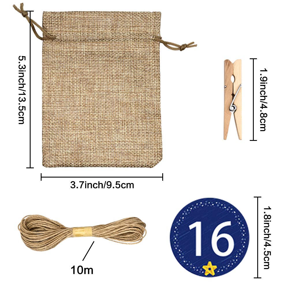 NABLUE Christmas Advent Calendar 2020,24 Days Countdown Calendar Christmas Advent Gift Bags with 24 Number Stickers DIY Xmas Cou