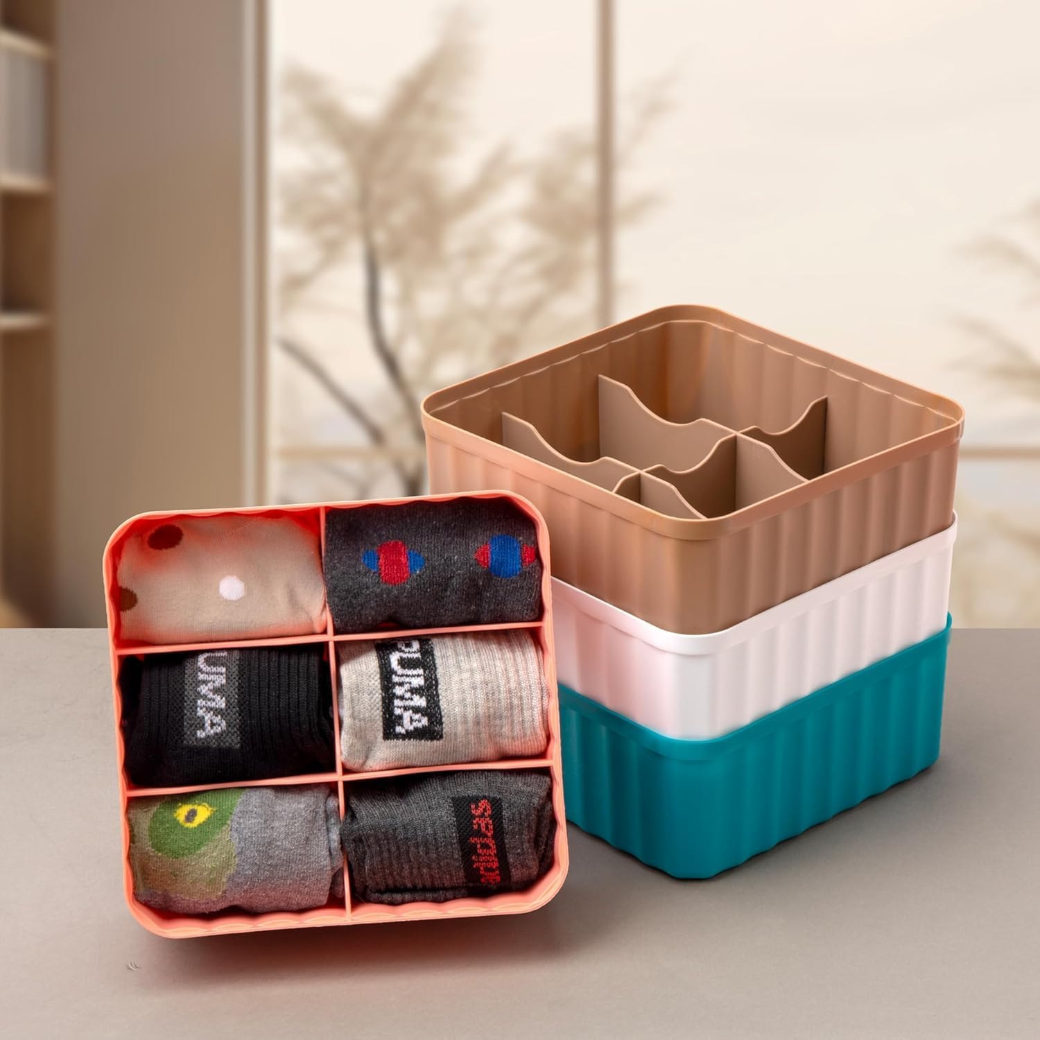 Olmartt Kitchenware Drawer Organizer Storage Box Set  Multipurpose Foldable Closet Divider For Innerwear, Ties, Socks & Clothin