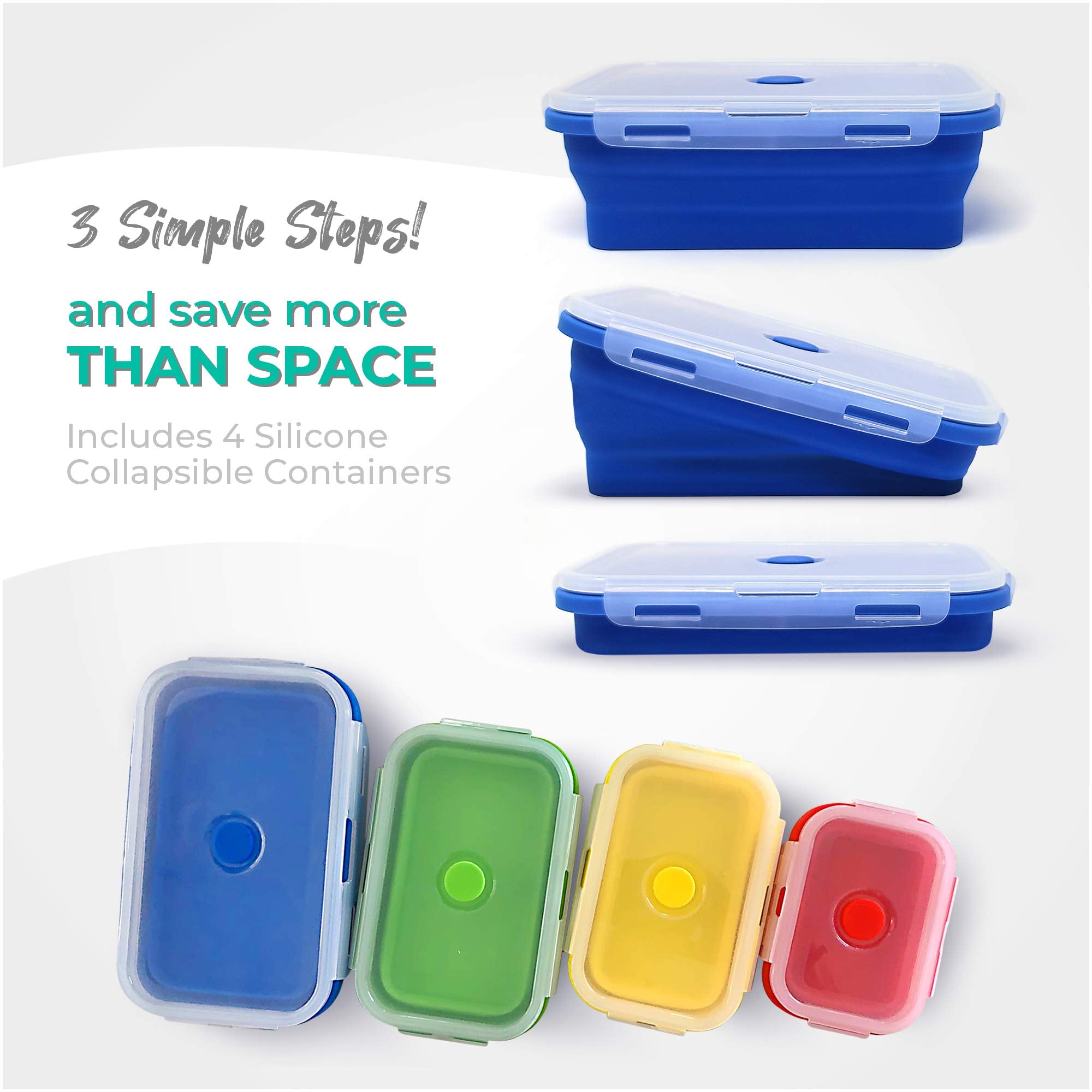 Collapsible Silicone Food Storage Containers - 16 Pcs Set With Lids Made By Silictek - Food Grade Travelling Measuring Cups - Me