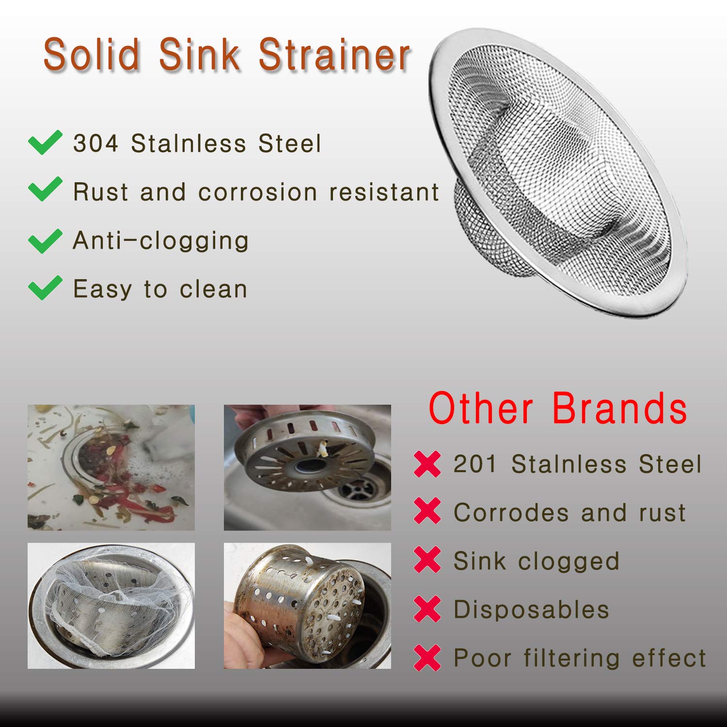 4Pcs Heavy Duty Stainless Steel Kitchen Sink Strainer, 2.75'' Top / 1'' Mesh Metal Sink Strainer,Perfect For Kitchen Sink/Bathro