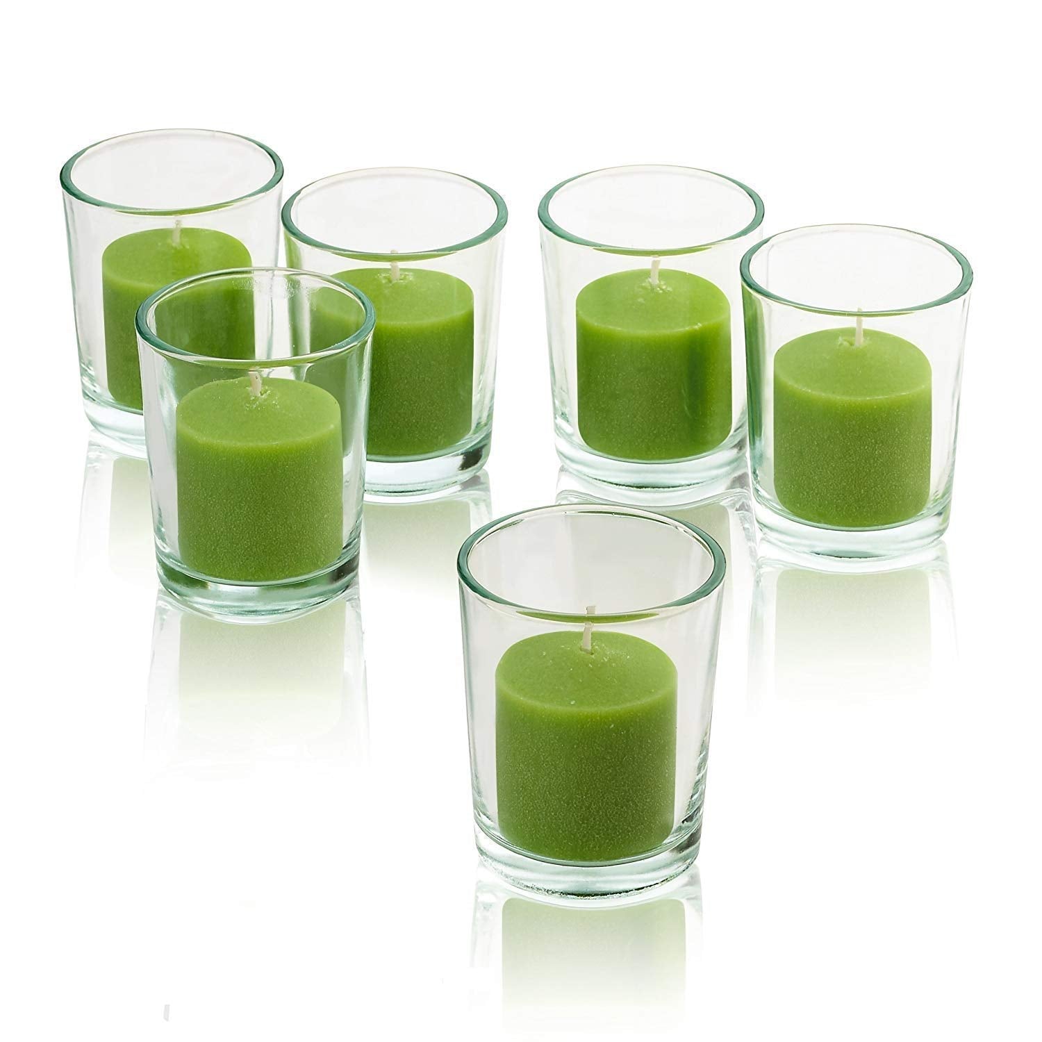 MOWIN Votive Candles Unscented Smokeless Wax Candles Set of 6 Votive Glass Candle Home Decor Small Candle 8-9 Hour (Green Votive