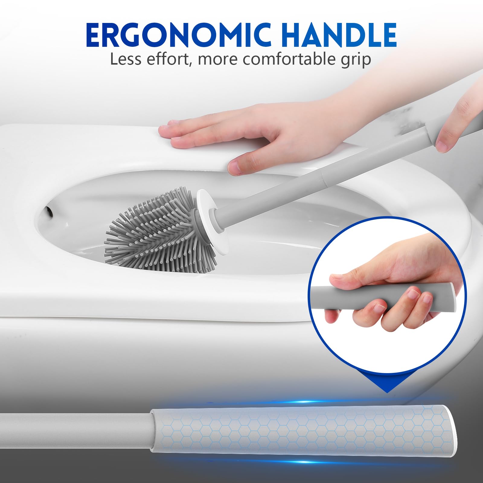 Y-In Hand Toilet Brush And Holder Set, Silicone Toilet Bowl Cleaner Brush Bristles, Bathroom And Rv Cleaning Tools, Space Saving