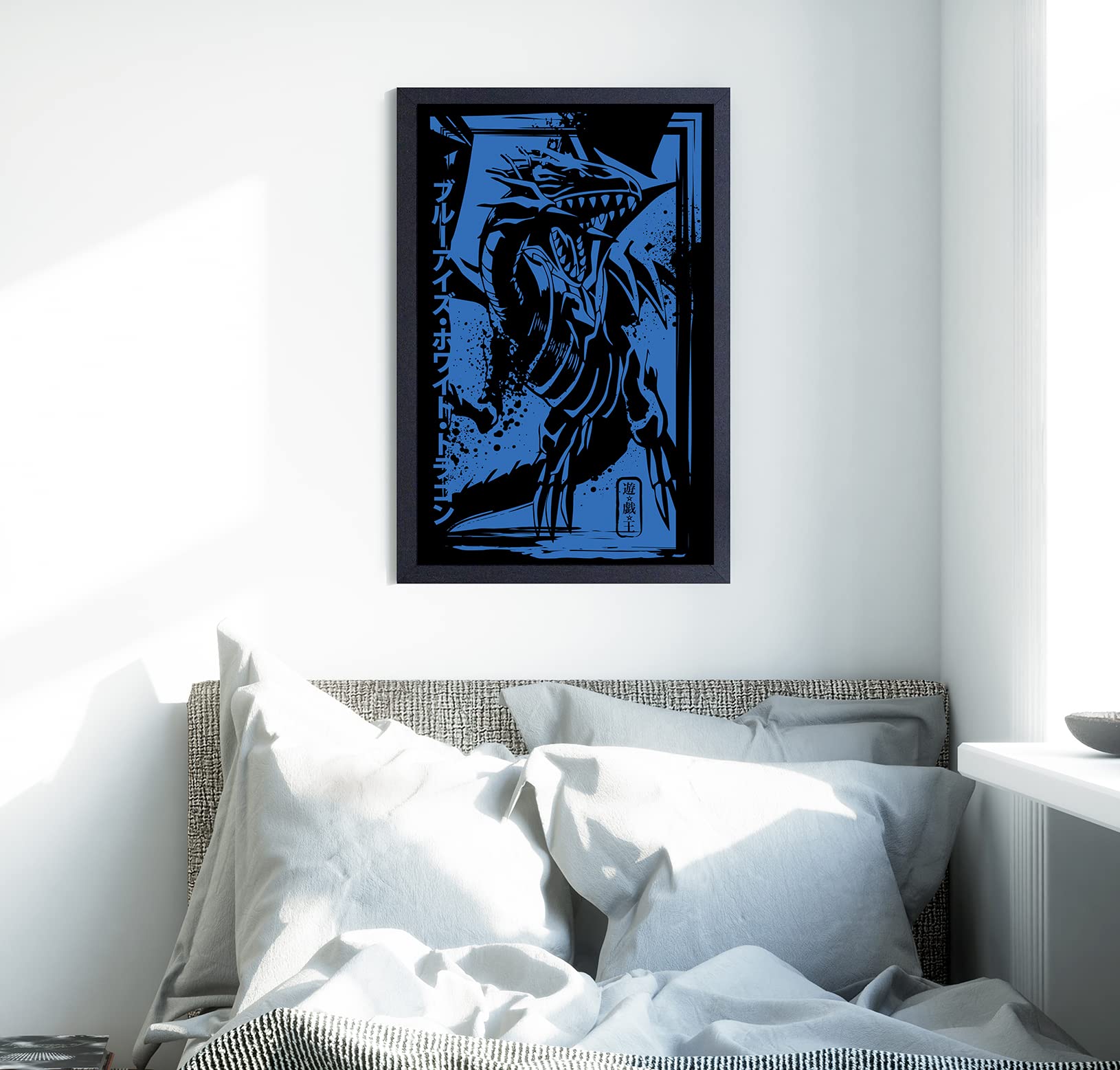 Pyramid America - Yugioh Poster - Yu-Gi-Oh Blue-Eyes White Dragon - 11 X 17 Framed Poster Wall Art, Ideal For Bedroom Decor, Hom