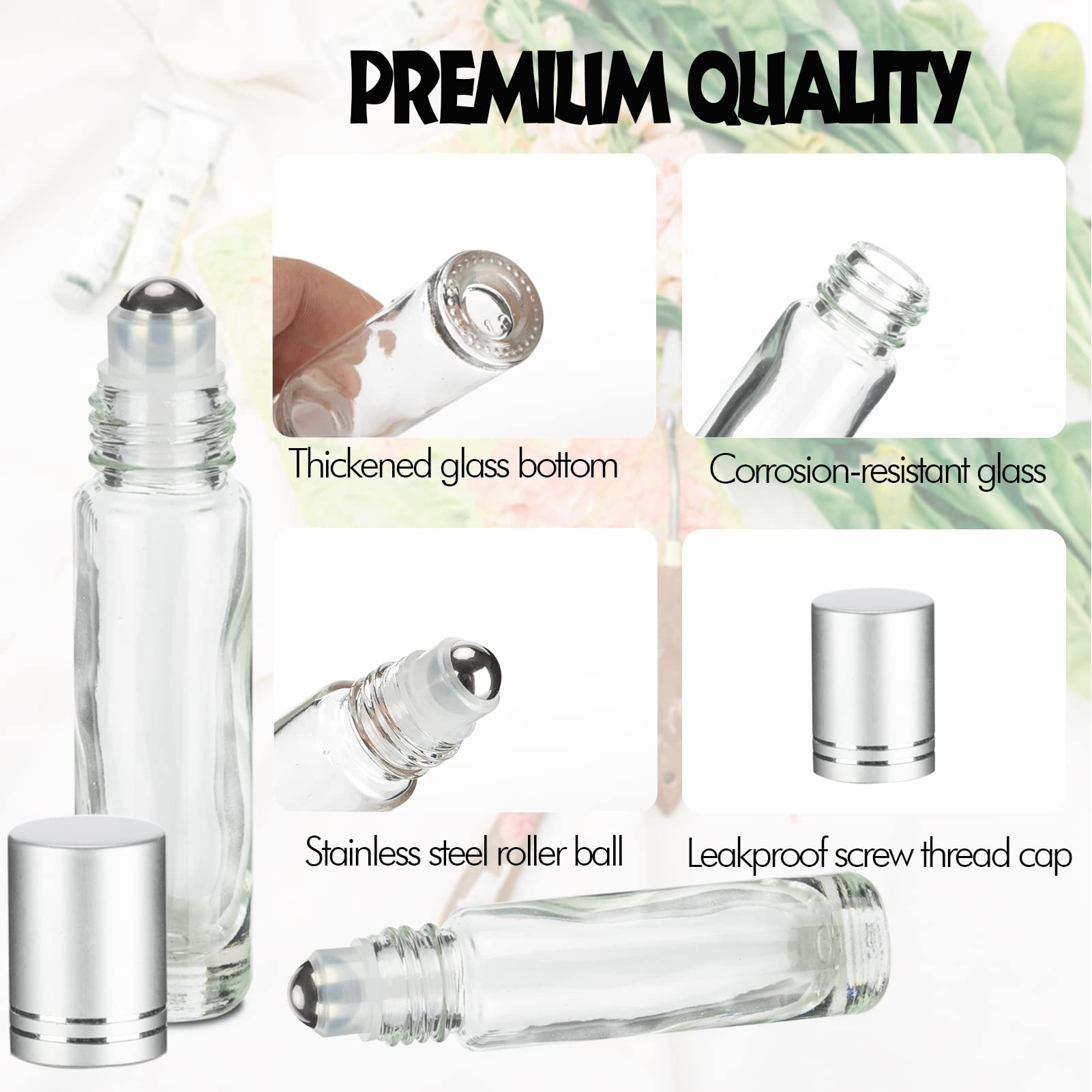 6 Pack Essential Oil Roller Bottles, 10Ml Roller Balls For Essential Oils, Clear Glass Roller Bottles, Roll On Bottles With Stai