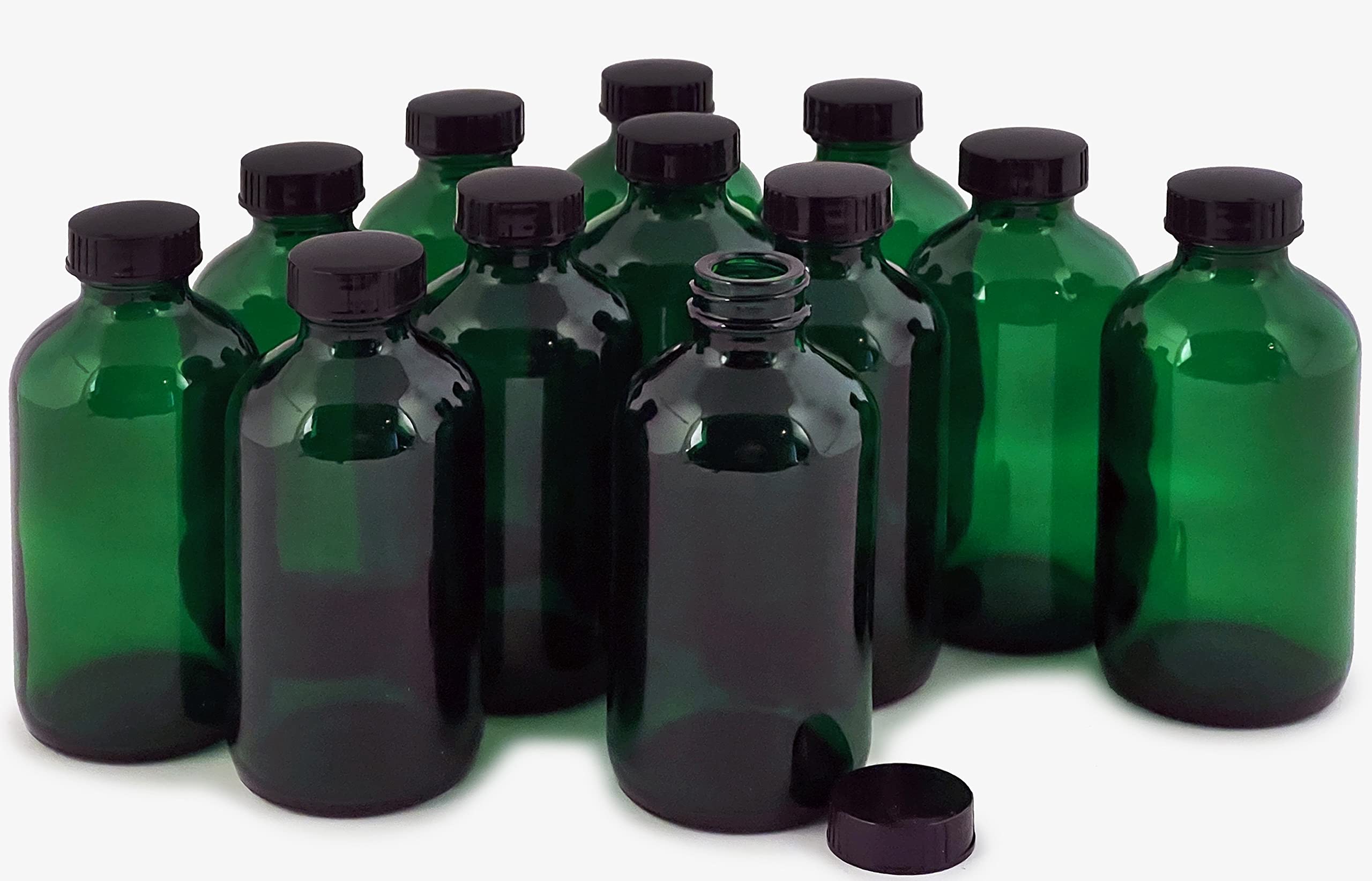 Vivaplex, 12, Green, 8 Oz Glass Bottles, With Lids