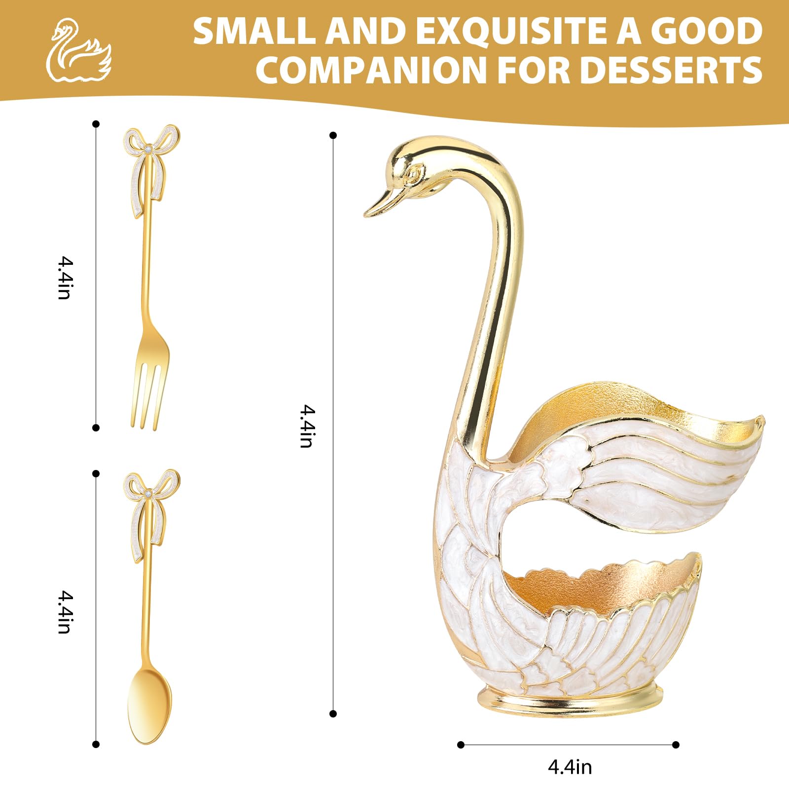Gold Swan Base Holder,Table Decorative Swan Dessert Spoons Organizer Base Spoons Holder With 6Pcs Coffee Spoon Set,Elegant Gold