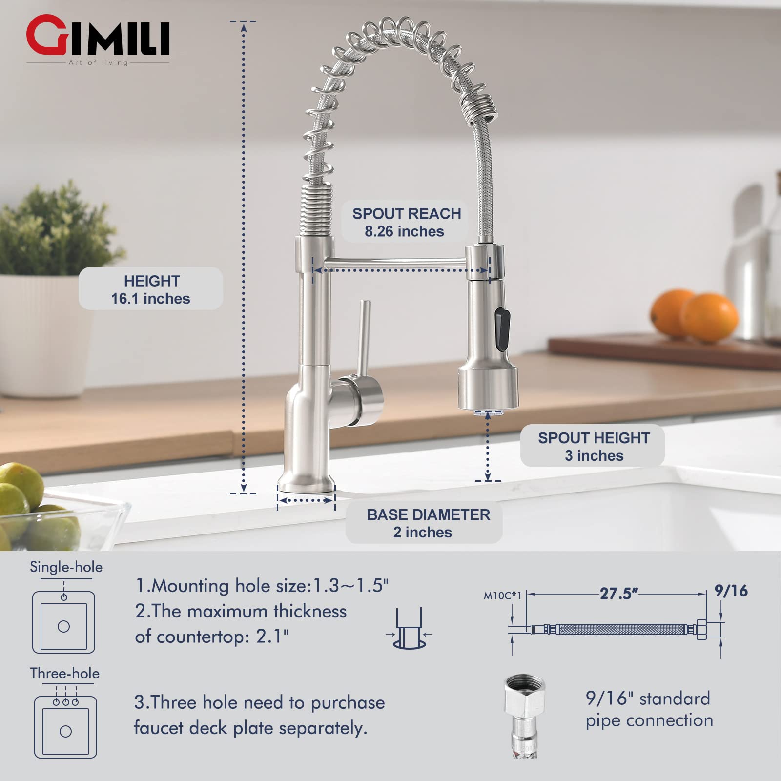 Gimili Kitchen Faucet With Sprayer Modern Single Handle Pull Down Sprayer Brushed Nickel Kitchen Faucet Pull Down With Led Light