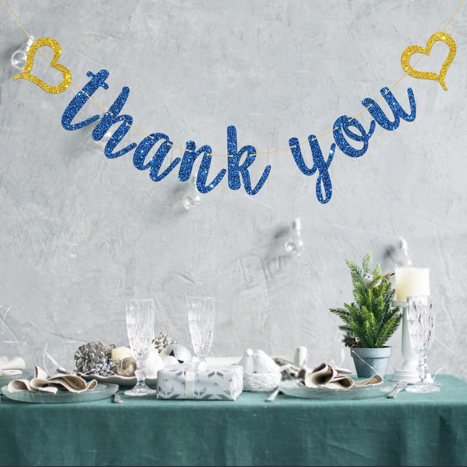Innoru Thank You Banner Navy Blue Glitter, Wedding Bridal Shower, Thanksgiving Day Party Decorations, Engagement Party Banner, P