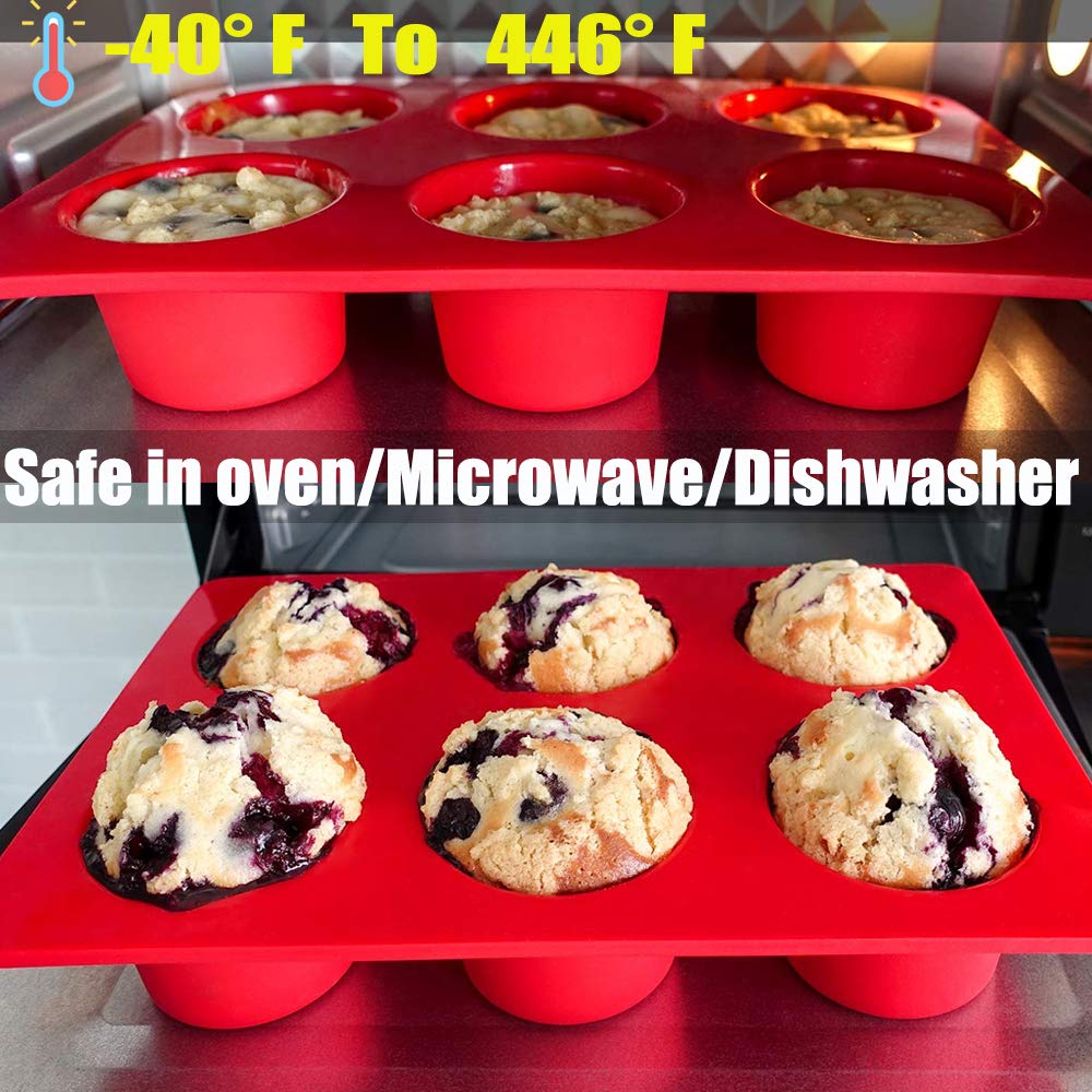 Jumbo Muffin Pan Silicone, European Lfgb Cupcake Pan 6 Cups, Non-Stick Deep Cupcake Baking Pan, Silicone Large Muffin Molds, Muf