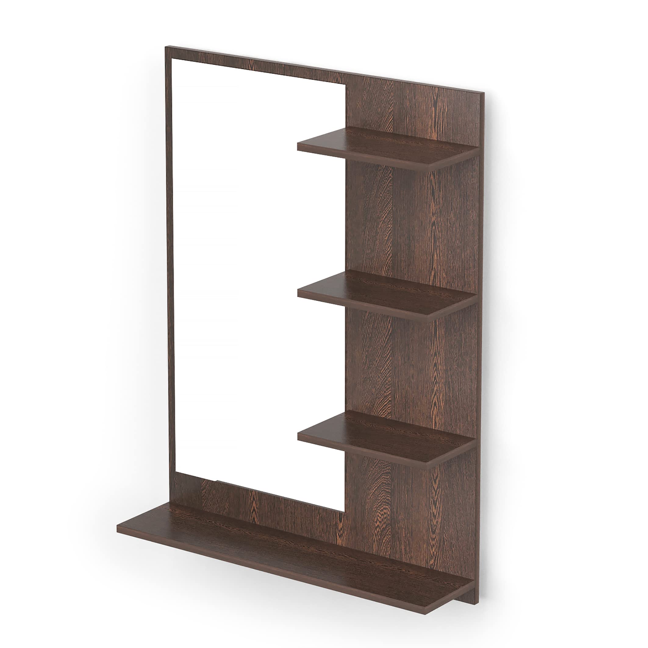 BLUEWUD Rico Mini Engineered Wood Wall Mount Dressing Table Organizer Makeup Vanity with Mirror Storage Shelves for Bedroom Home