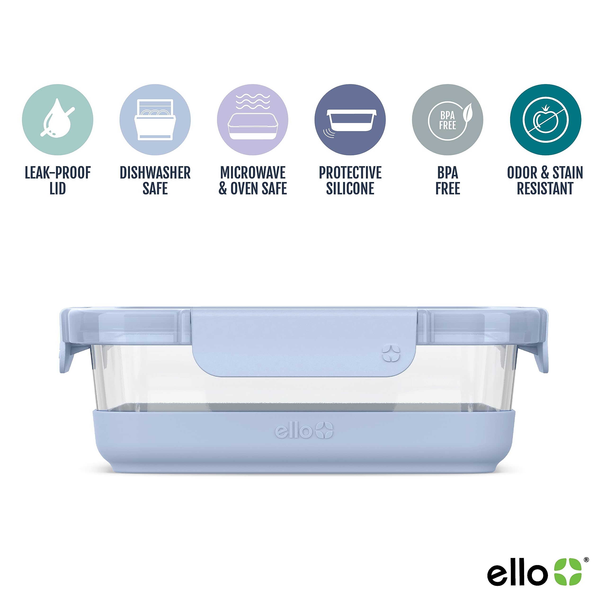 Ello Duraglass Refresh 3.4 Cup Meal Prep Sets 10Pc, 5 Pack Set- Glass Food Storage Container With Silicone Boot And Airtight Bpa