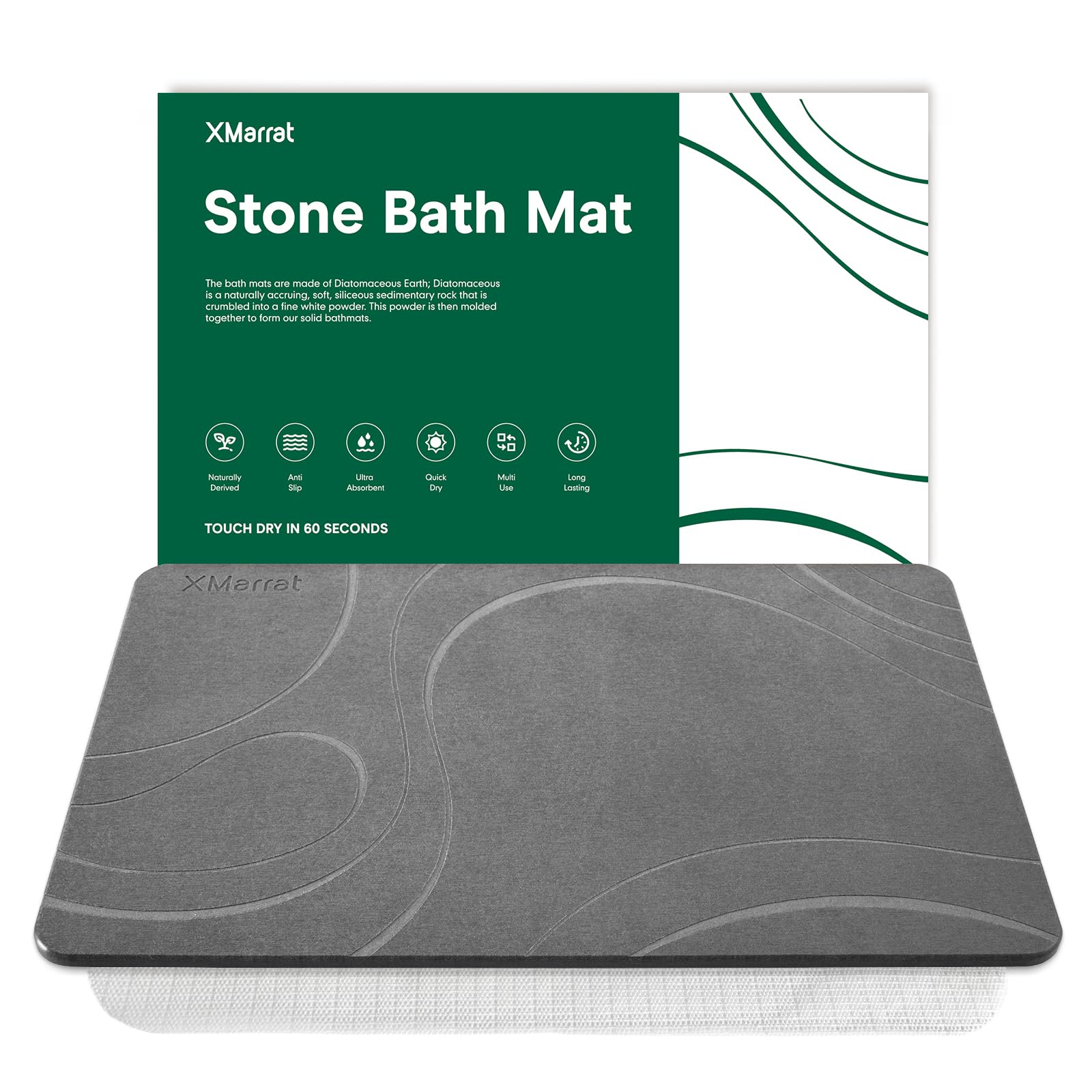 Xmarrat Stone Bath Mat, Diatomaceous Earth Bath Mat, Super Absorbent Quick Drying Stone Bath Mats For Bathroom, Non-Slip Bath St