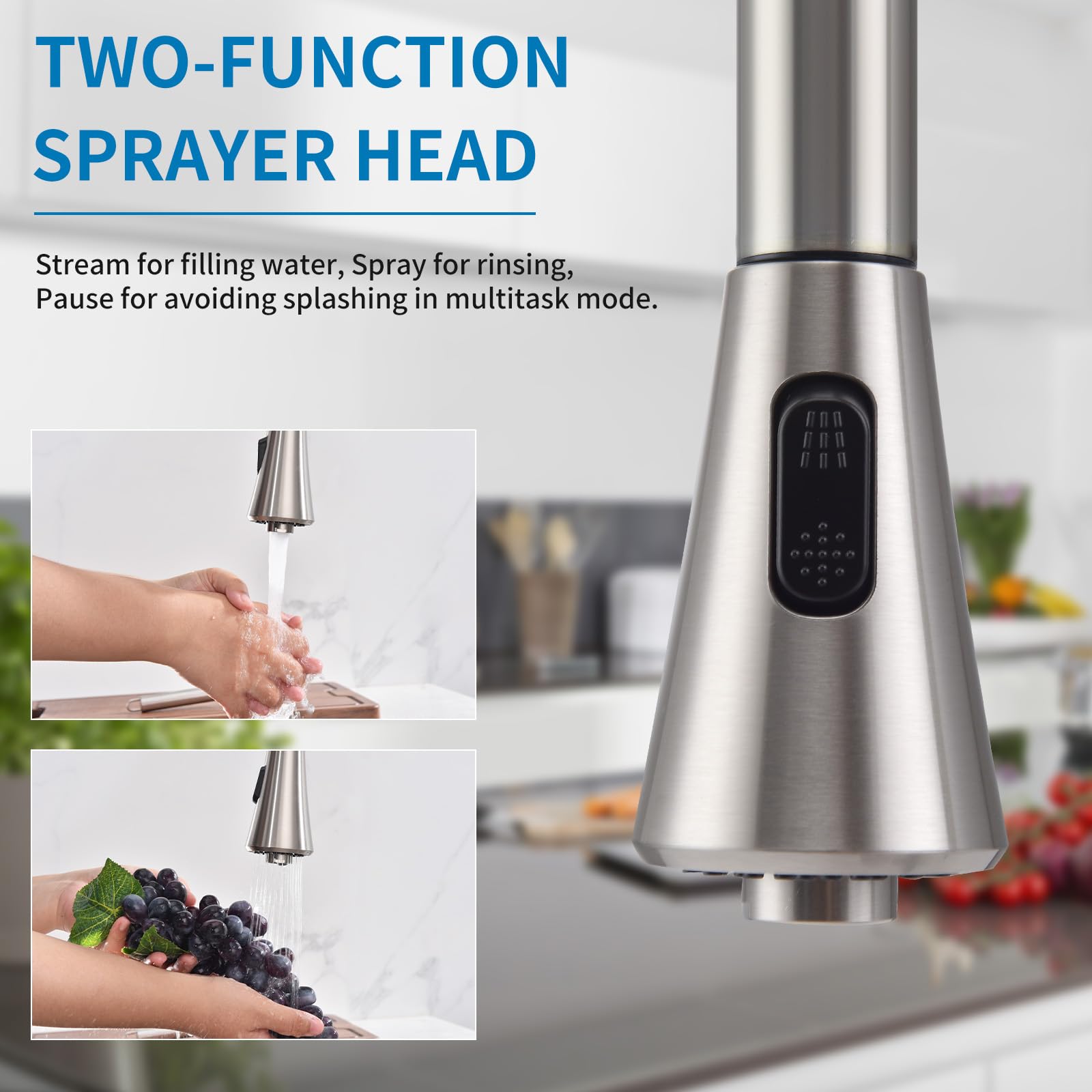 Homelody 2 Handles Kitchen Faucet With Pull Down Sprayer For 3 Hole Sink, 8 Inch 360 Rotating Spout Centerset Kitchen Sink Fauce