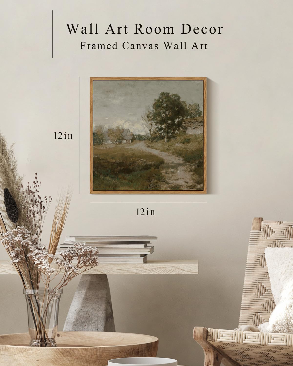 Insimsea Square Framed Canvas Wall Art, Landscape Decor Classical Rural Farmhouse Room Decor, Vintage Nature Oil Painting Wall A