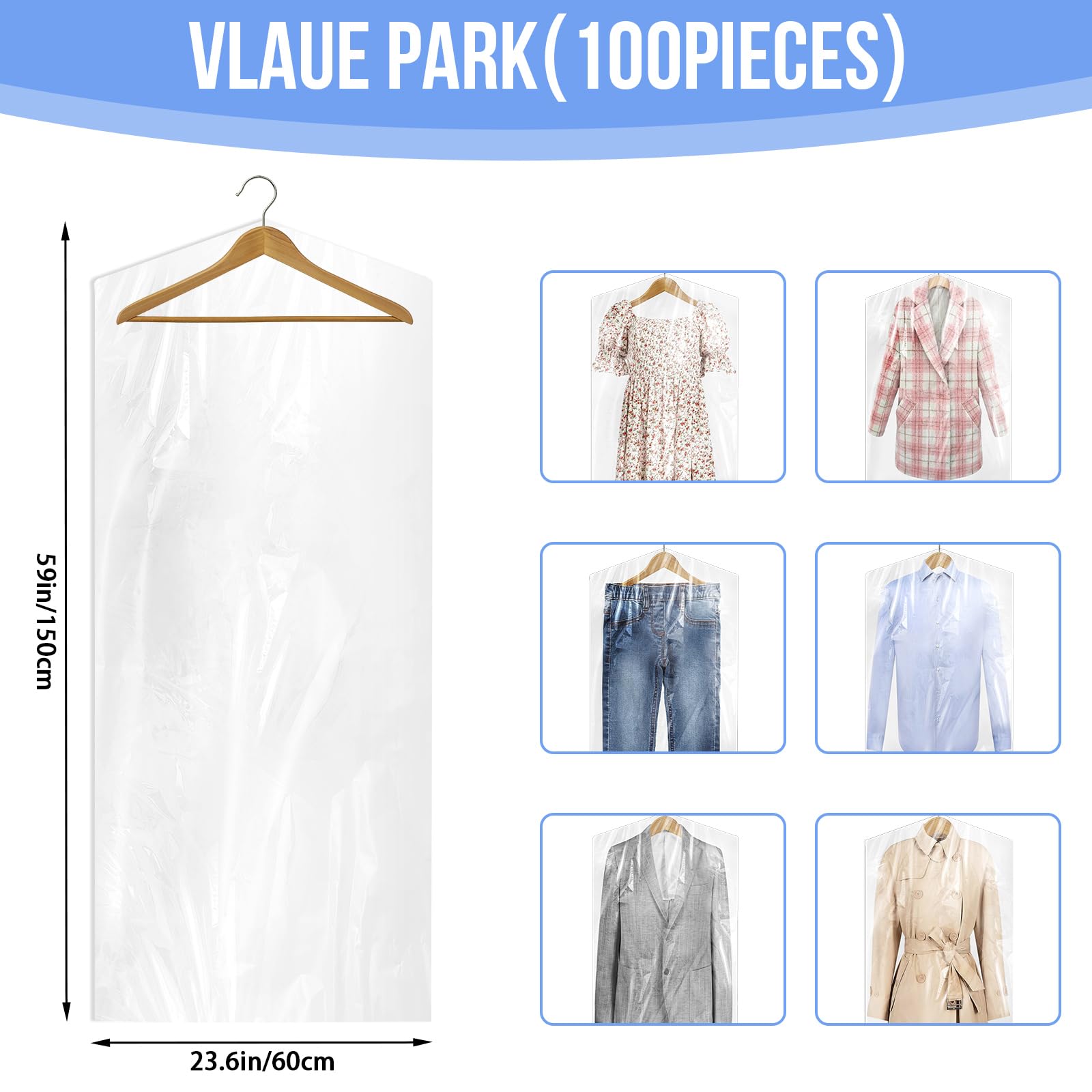 100 Pack Dry Cleaning Bags For Clothes, 60X150 Cm Dry Cleaner Bags Plastic Clear, Dust-Proof Plastic Garment Bags For Dry Cleane