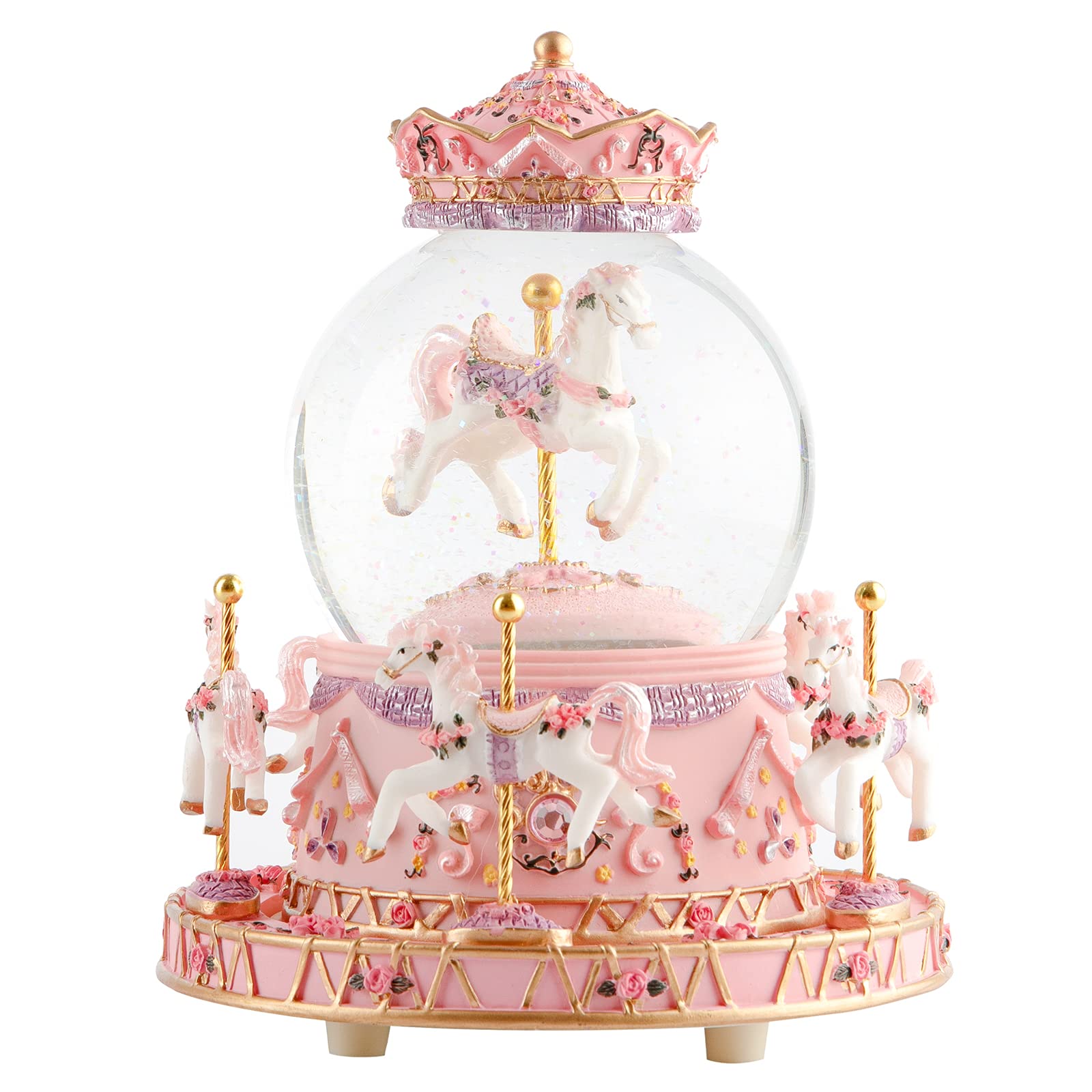 Music Box with Color Changing LED Lights, Carousel Crystal Ball Musical Snow Globe Horses Music Boxes for Girls Women Kids Daugh