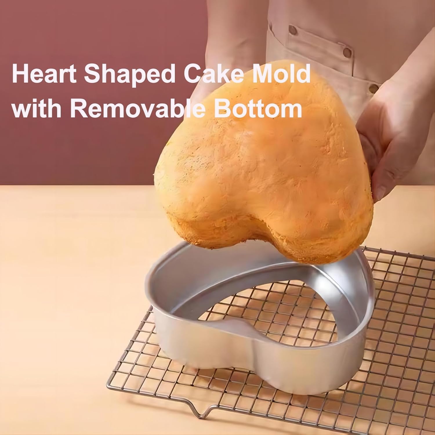Homomsae Heart Shaped Cake Pans 2Pcs, 8 & 6 Inch Aluminum Deep Springform Cake Pan Set With Removable Bottom Diy Baking Mold Too