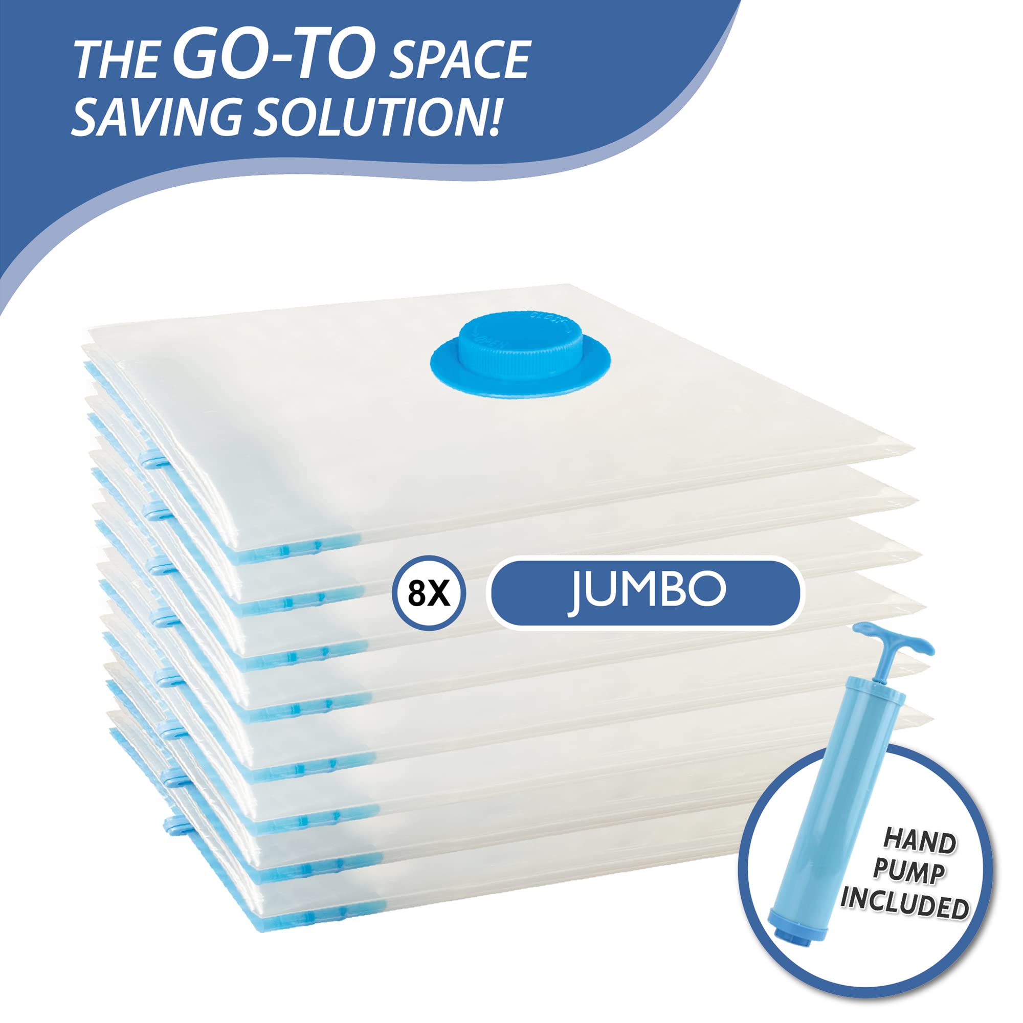 8 Jumbo Vacuum Storage Bags  Space Saver Bags Compression Storage Bags for Comforters and Blankets  Vacuum Sealer Bags for Clothes Storage  Hand Pump Included