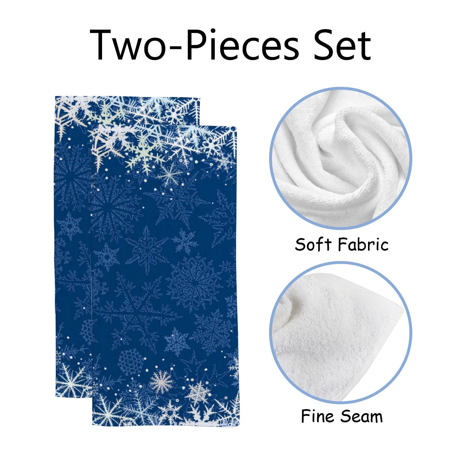 Vantaso Bathroom Hand Towels Set Of 2 Christmas Winter Dark Blue Snowflakes Soft Absorbent Kitchen Hand Towel For Bathroom Hotel
