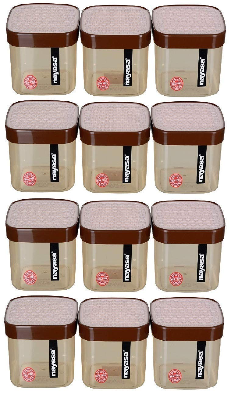 Nayasa Superplast Plastic Fusion Air Tight Containers 750Ml, Set Of 12, Brown With Free Silicon Safety Gloves By Nurat