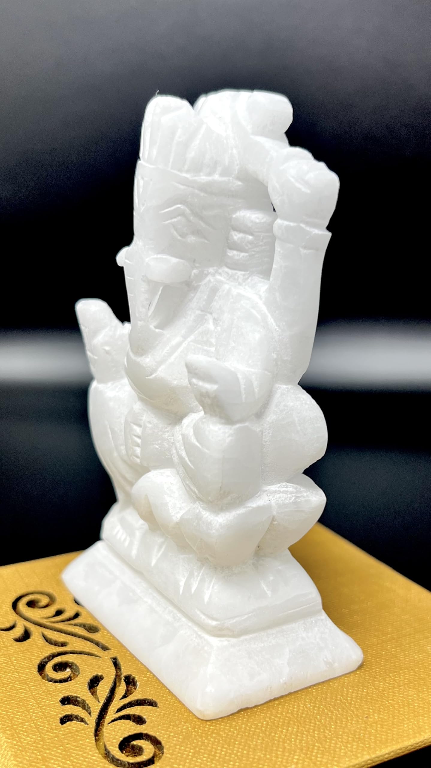 Mahant Ji Pure Siddha Marble Ganesha Idol Or Ganesh Ji Ki Murti Right Side Trunk With Gangajal And Chandan From Kashi (Weight 18