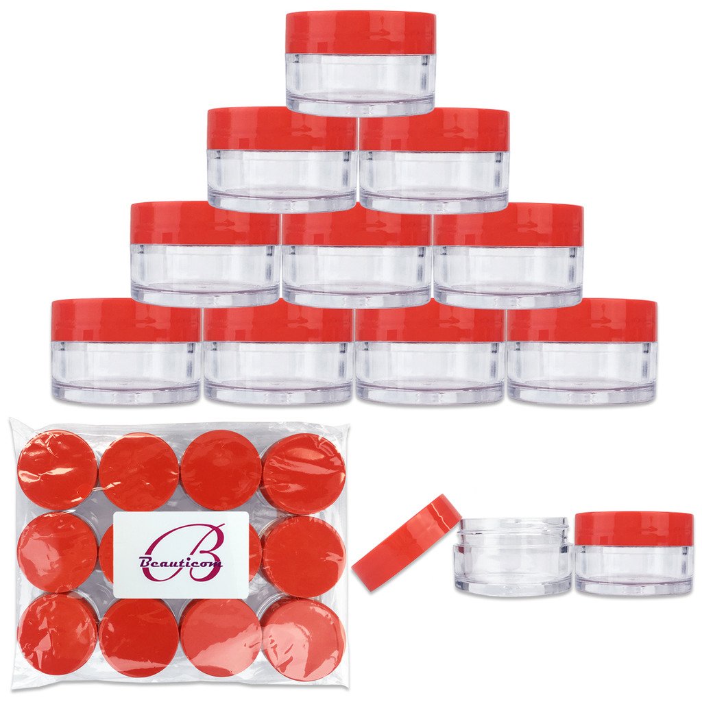 Beauticom 12 Pieces 20G/20Ml Round Clear Jars With Red Lids For Lotion, Creams, Toners, Lip Balms, Cosmetic Makeup Samples - Bpa