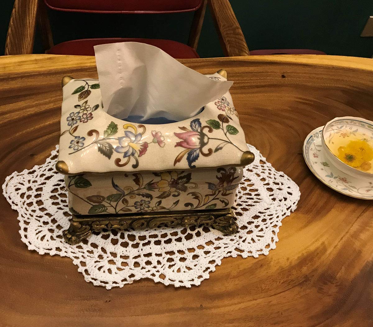 Janef White Handmade Crochet Cotton Table Mats Lace Doilies Doily Oval Lace Placemats 11 By 15 Inches 2Pc.