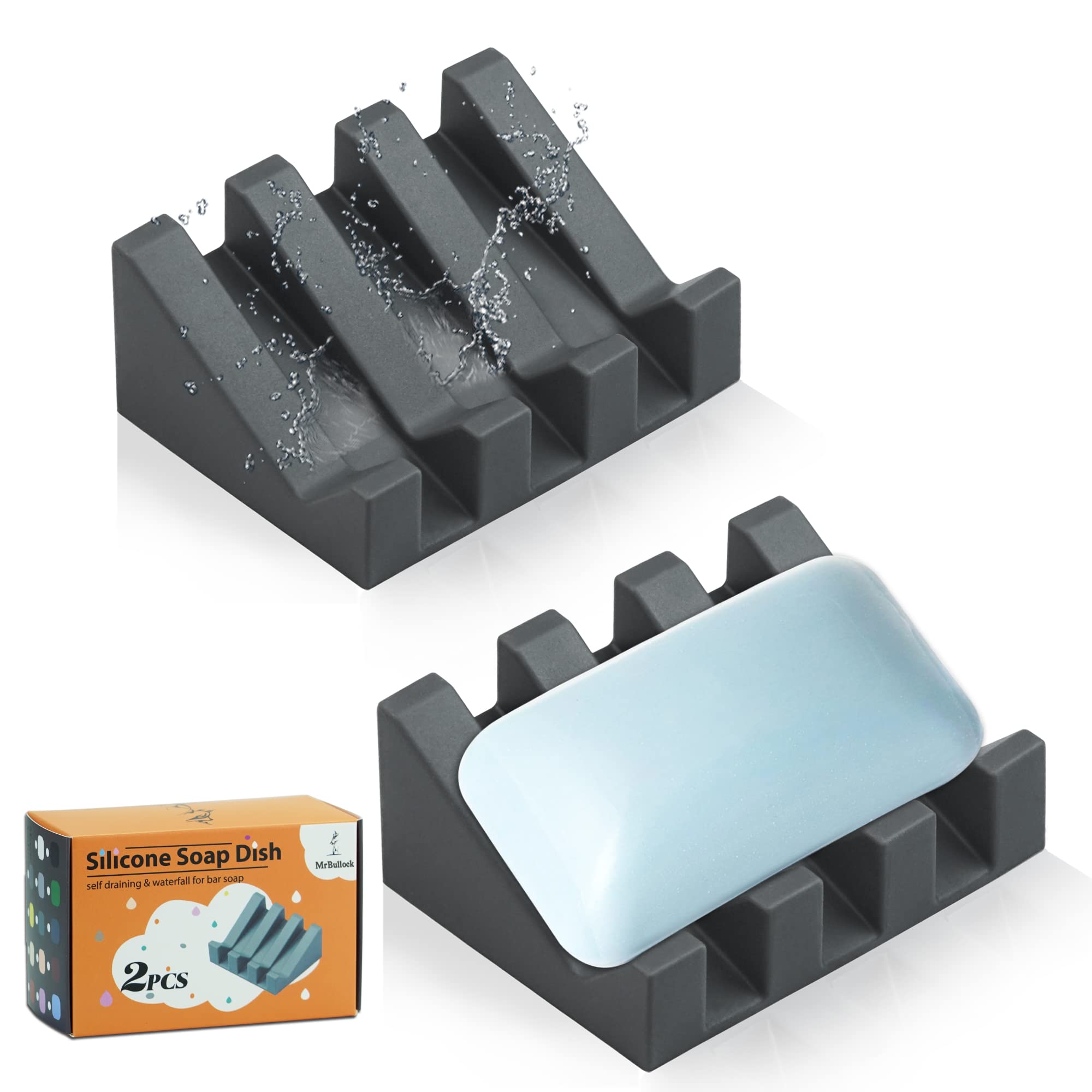 Mrbullock Silicone Soap Dish For Bar Soap Holder For Shower Bathroom Self Draining Waterfall Drying Tray Keep Soap Bars Dry Clea