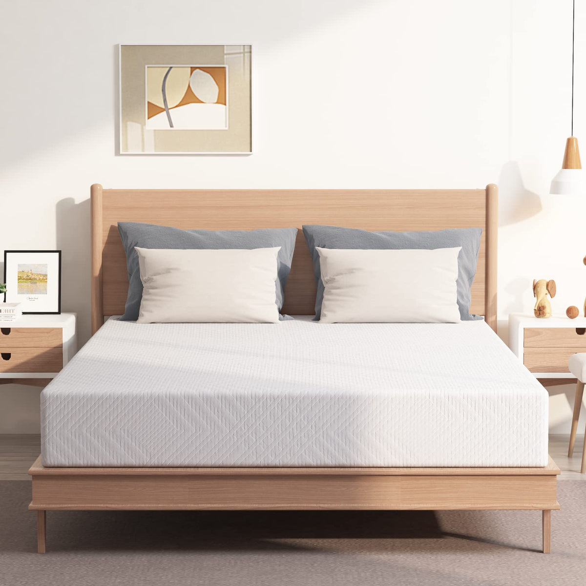 Ego White 8 Inch Queen Memory Foam Mattress, Cooling Gel Green Tea Mattress Bed In A Box, Certipur-Us Certified, Double Mattress