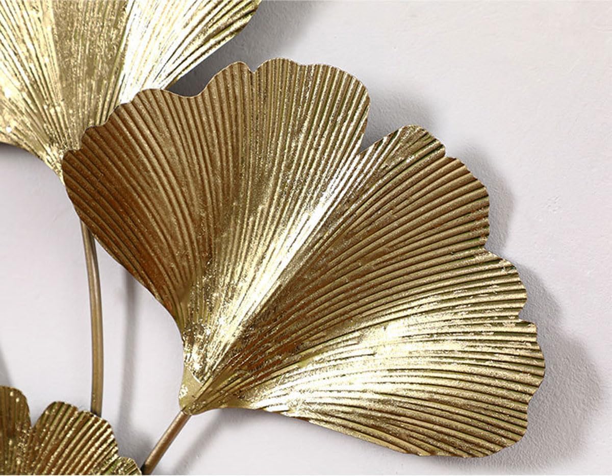 THING MAKER Large Goldmetal Wall Decor Golden Gingko Leaf Ornament Art Wall Sculpture Metal Wall Hanging Decor For Living Room/B