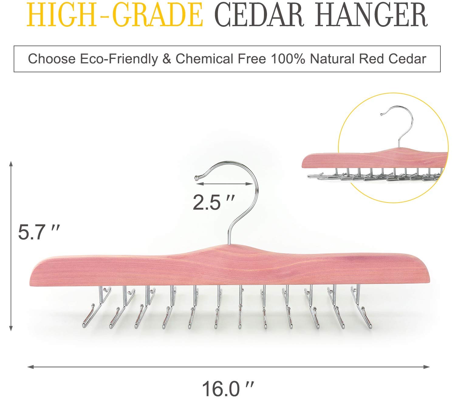 Topia Hanger American Red Cedar Wooden Tie Racks For Closet, 24 Tie Hangers Organizer, High-Grade Space Saving Necktie Holder Fo