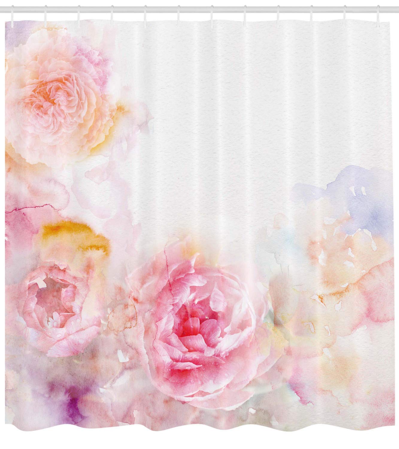 Ambesonne Shabby Flora Shower Curtain, Nature Garden Romantic Victorian Flowers Roses Leaves Image, Cloth Fabric Bathroom Decor