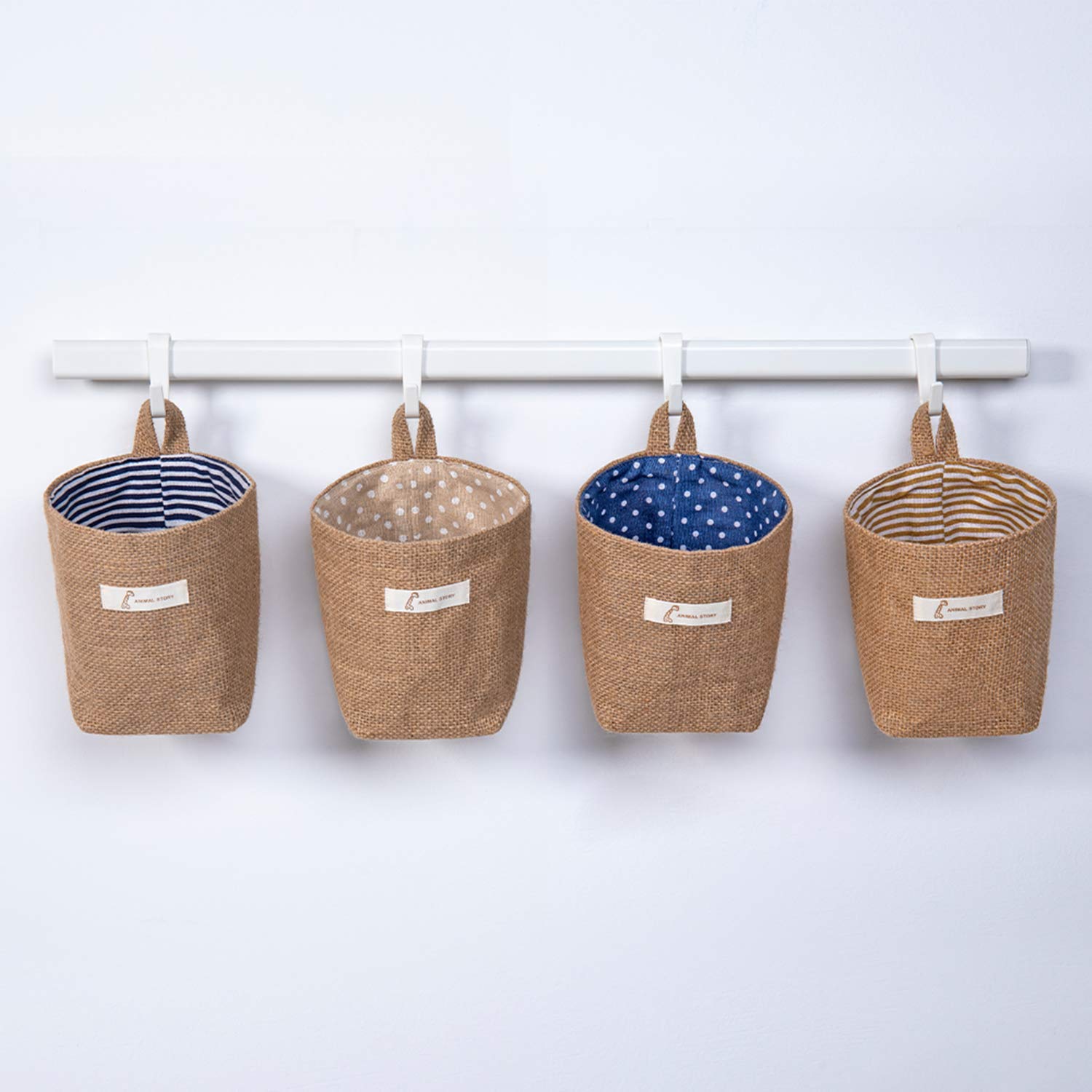 Sansheng 4 Pack Wall Hanging Storage Bags Hanging Storage Bags Cotton Linen Storage Basket Foldable Wall Hanging Basket Family O