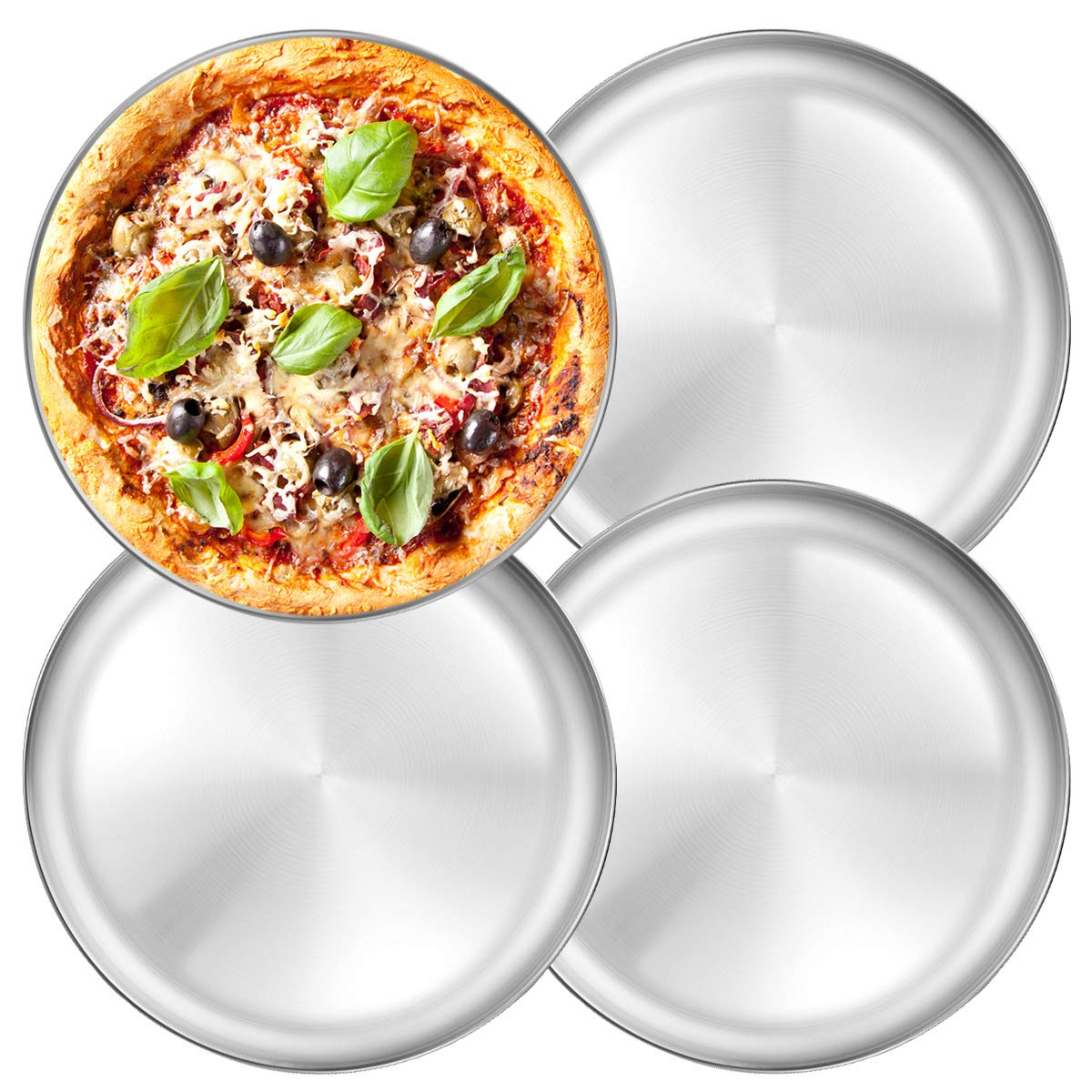 Deedro Stainless Steel Pizza Pan 13 Inch Round Pizza Tray Pizza Baking Sheet, Healthy Pizza Baking Pan Pizza Serving Tray Crispe