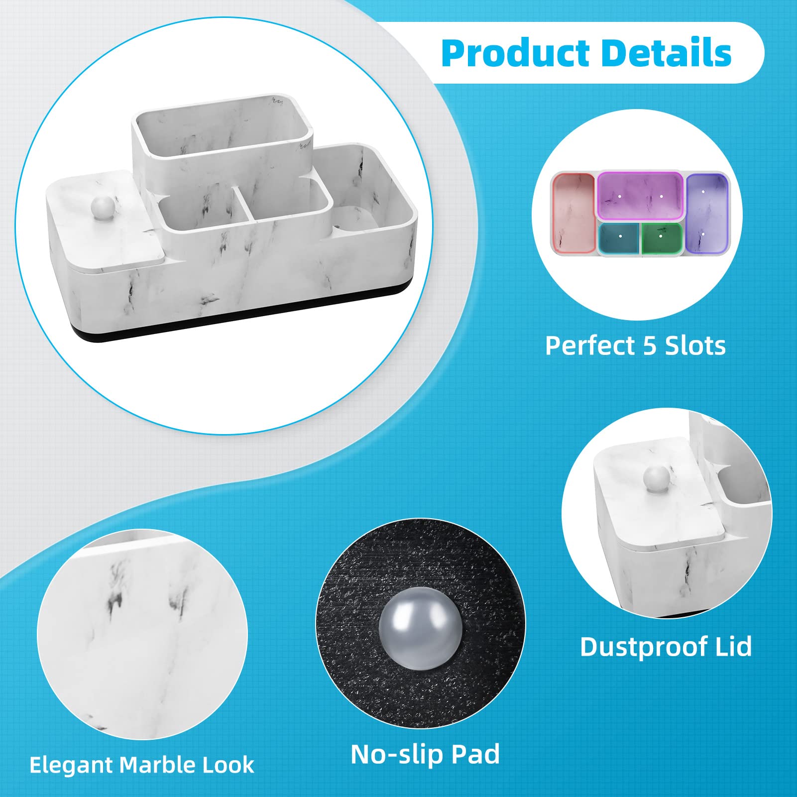 Vitviti Bathroom Counter Organizer, Toothbrush Holder For Bathroom, Resin Bathroom Organizer Countertop Storage For Cotton Ball/