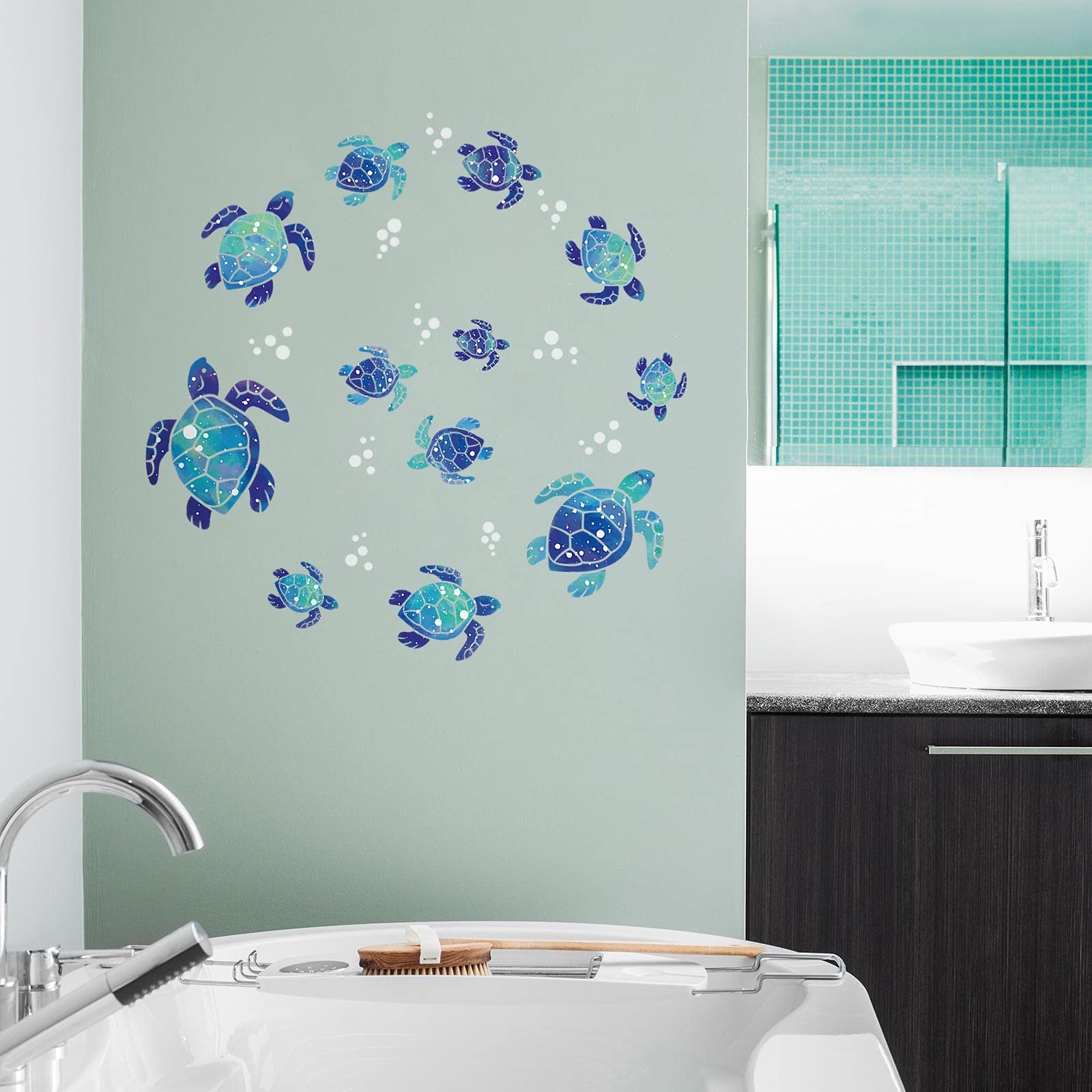 Sea Turtle Wall Decals 3D Ocean Grass Seaweed Stickers Under The Sea Wall Decals Decor Bubbles Peel And Stick Removable Vinyl Un