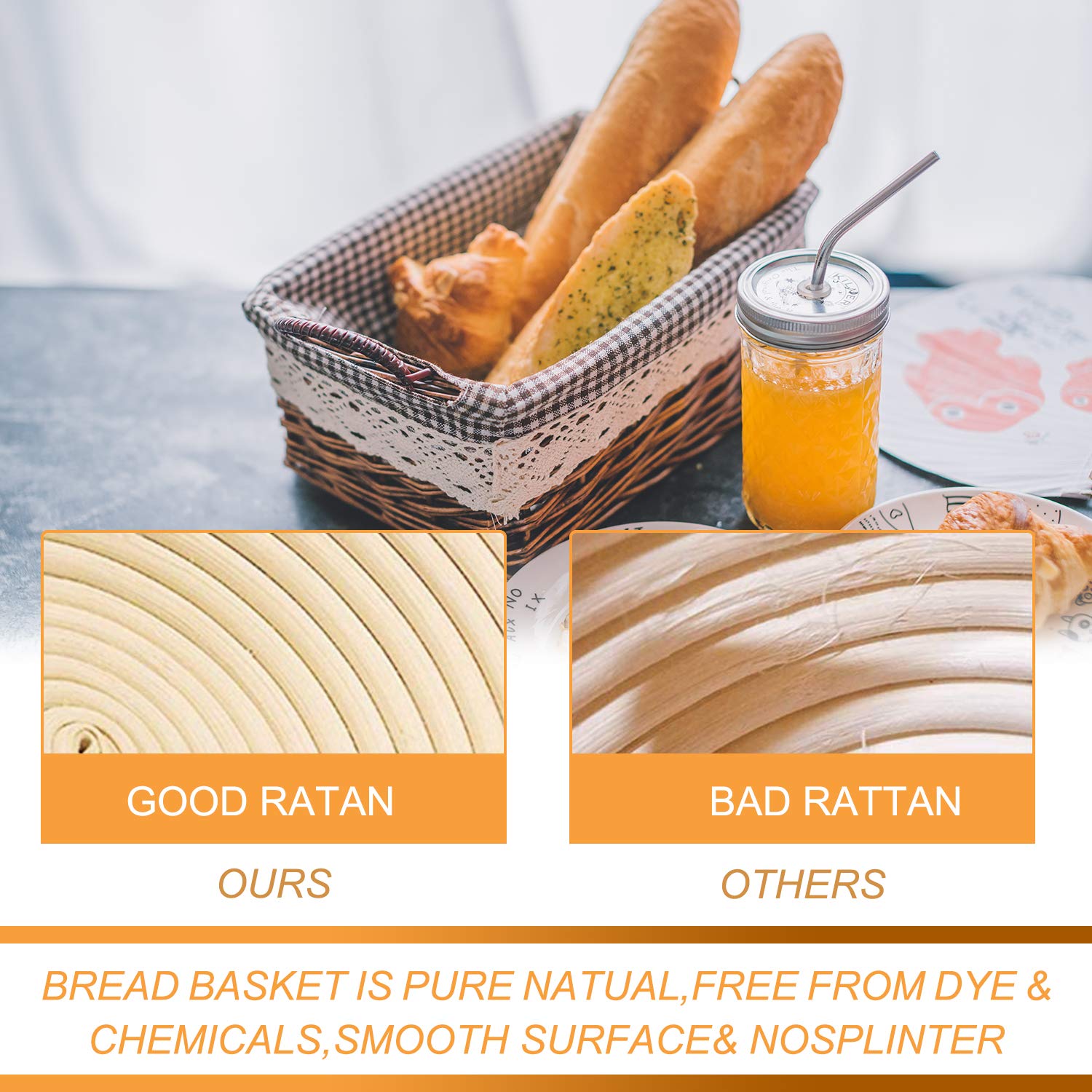 10 Inch Round Banneton Bread Proofing Basket Set Of 2Pcs Bread Dough Proofing Rising Rattan Basket & Liner For Baking Bread Maki